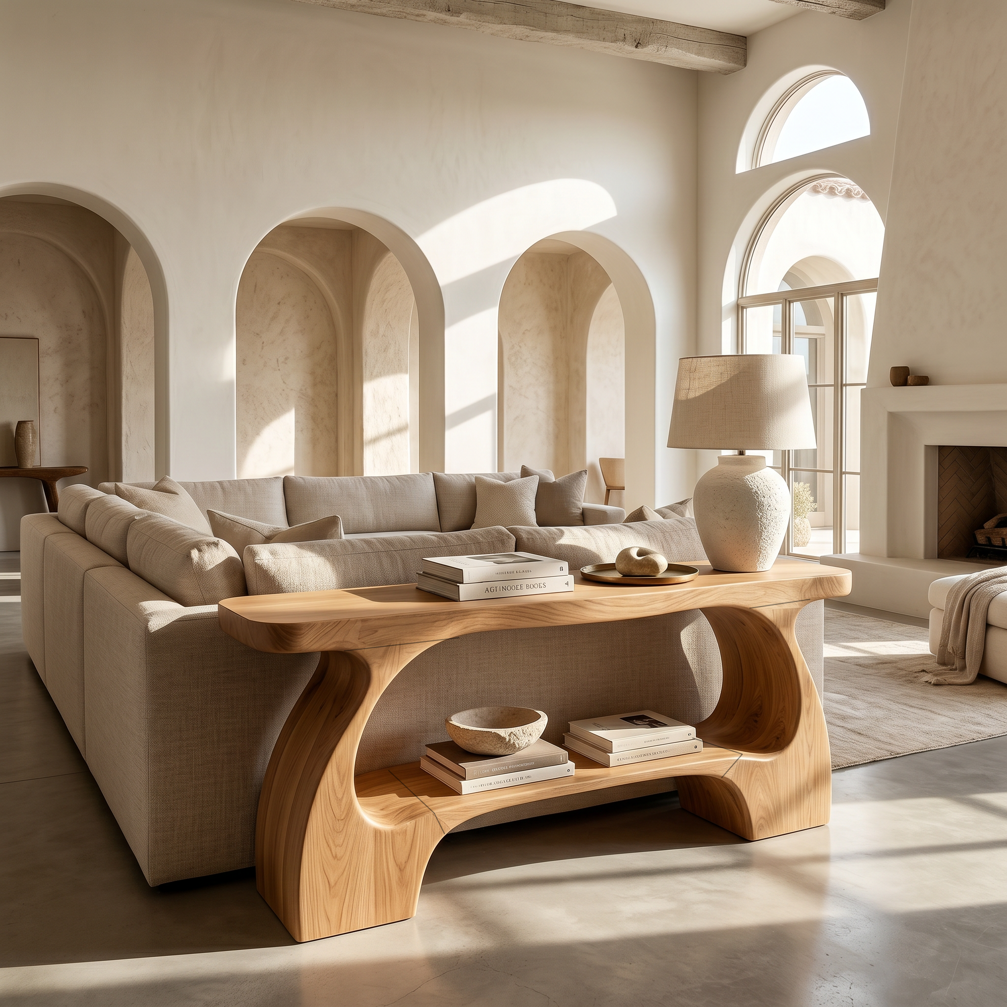 Natural Console Table With Organic Curved Silhouette For Entryway