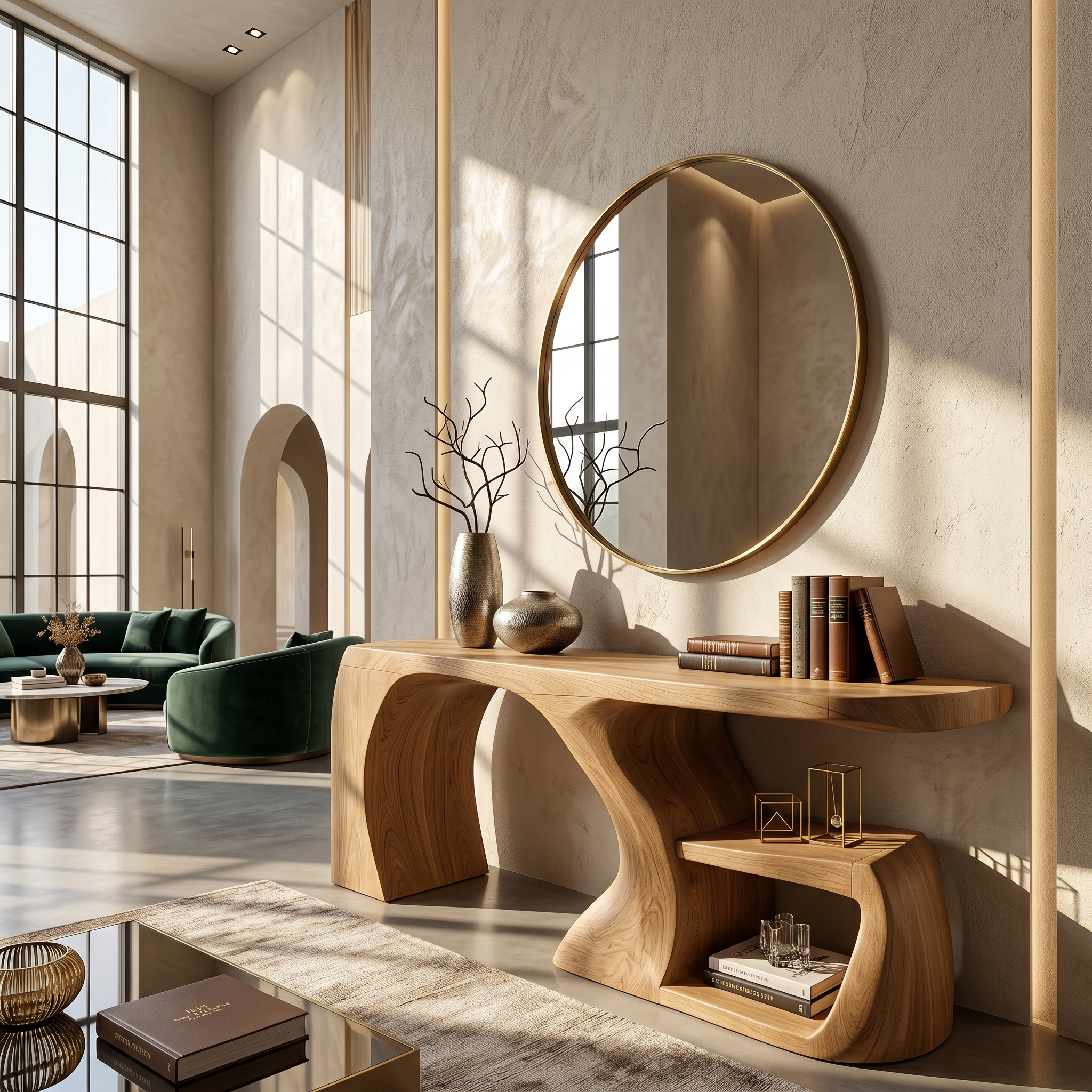 Modern Console Table With Architectural Curved Design For Entryway