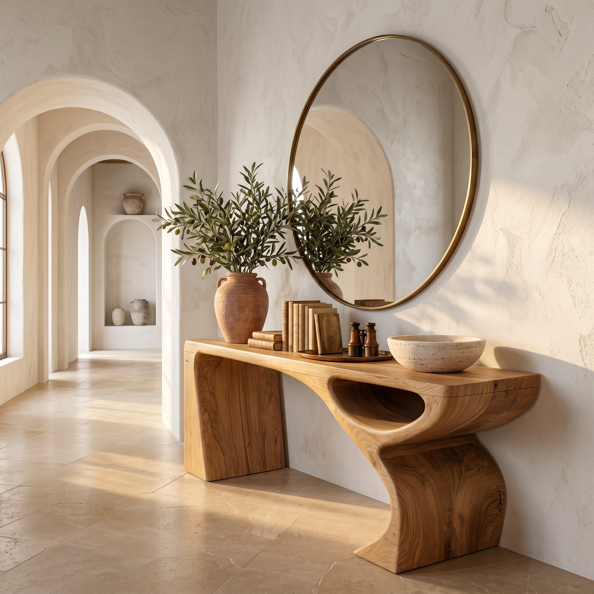 Contemporary Console Table With Fluid Open Structure For Entryway
