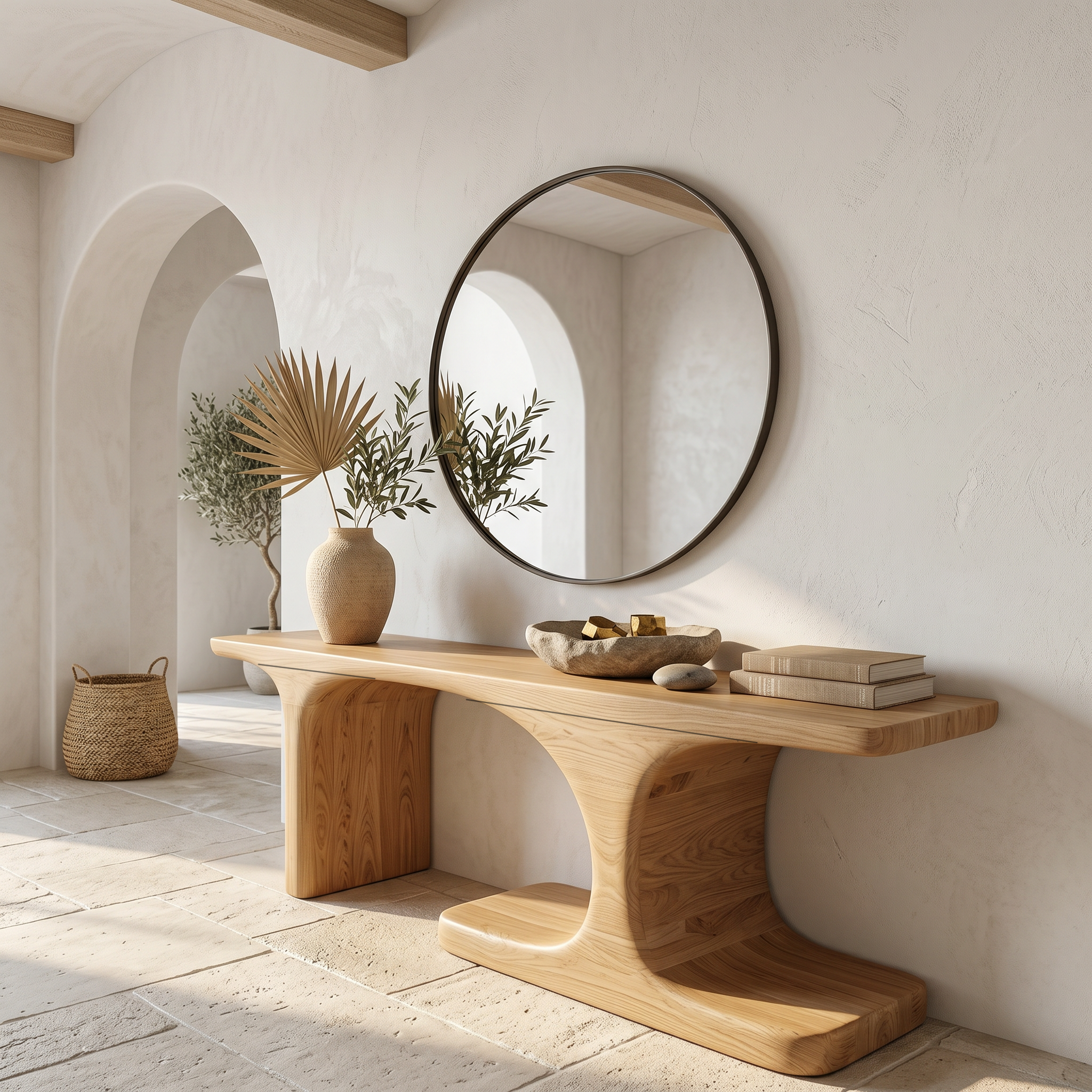 Organic Console Table With Sculptural Arched Form For Entryway