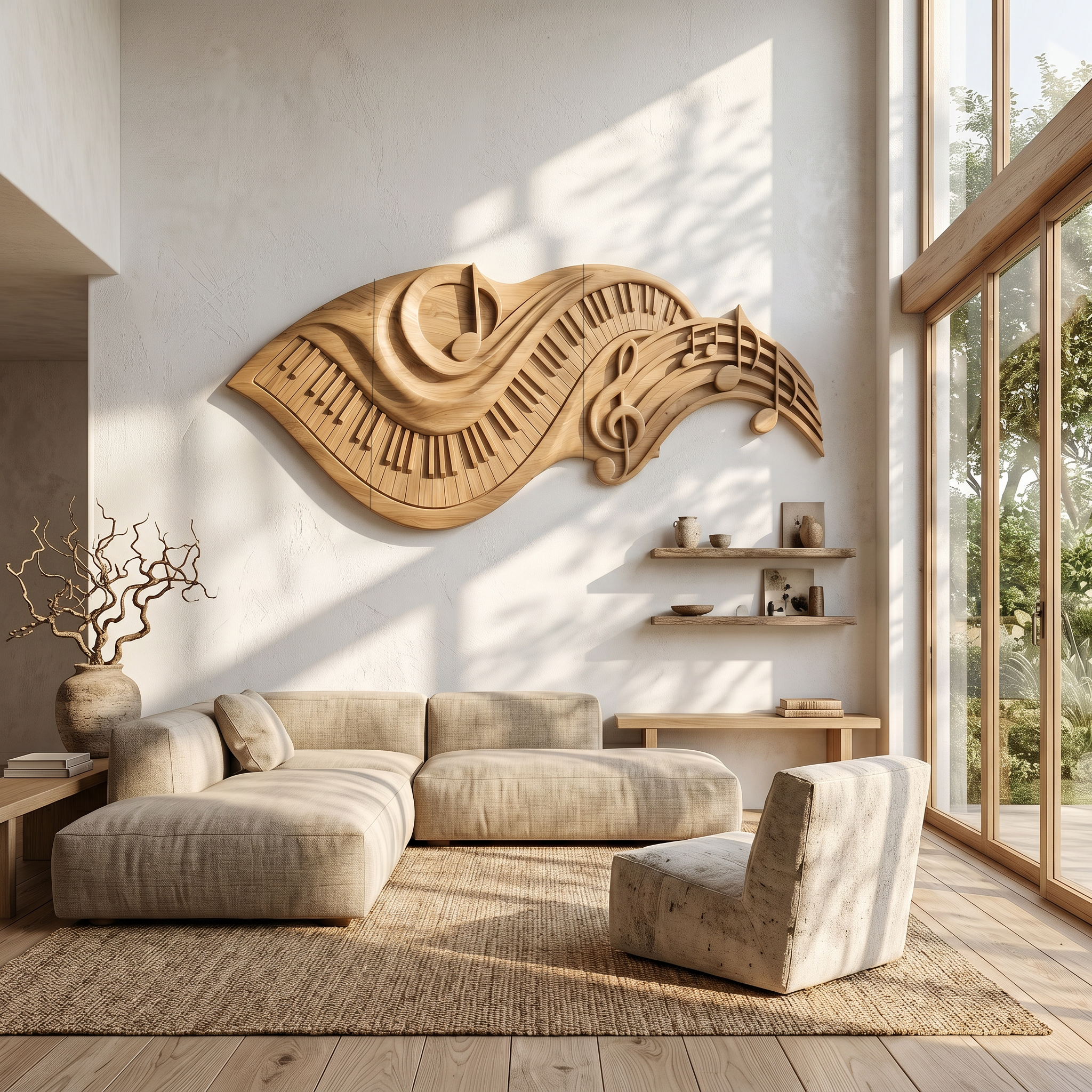 Flowing Piano Keys Wooden Wall Art For Living Room