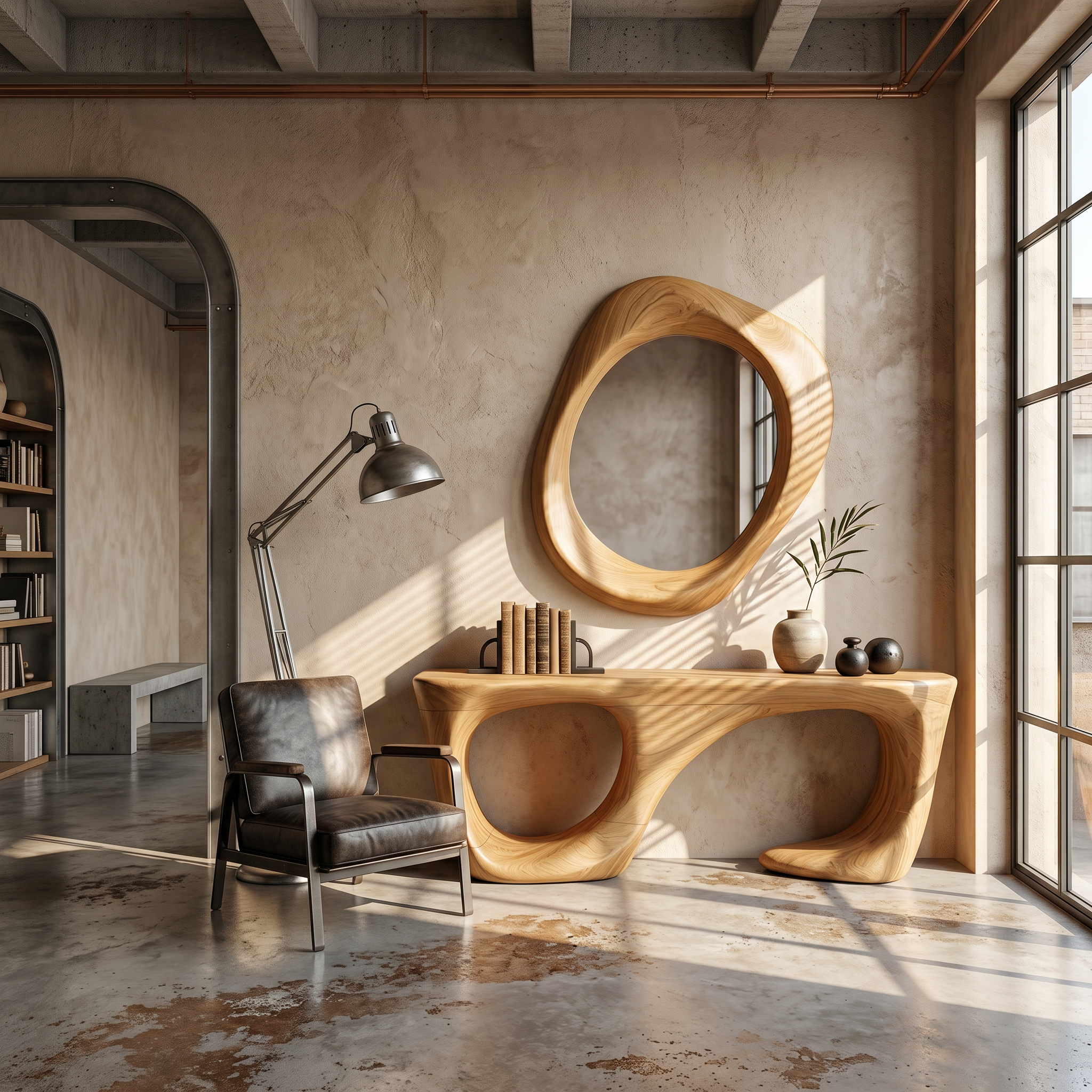 Contemporary Console Table With Curved Open Structure For Living Room