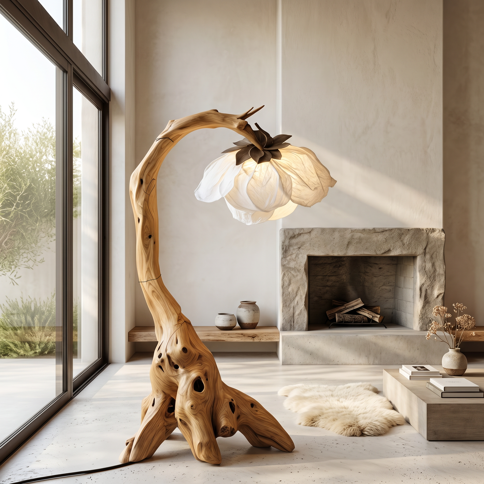 Organic Floor Lamp With Tree Branch Silhouette For Bedroom And Reading Nook