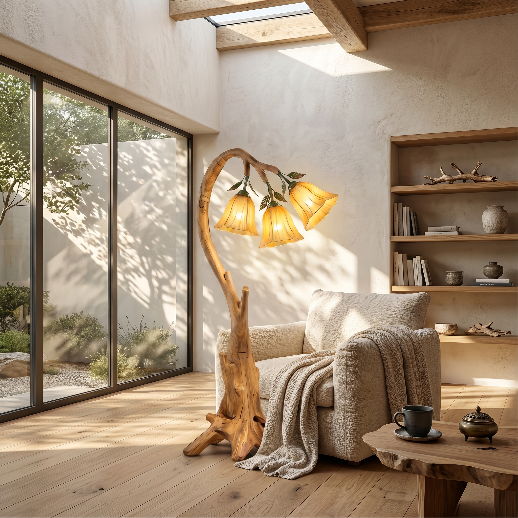 Natural Floor Lamp With Blooming Floral Form For Reading Nook And Bedroom