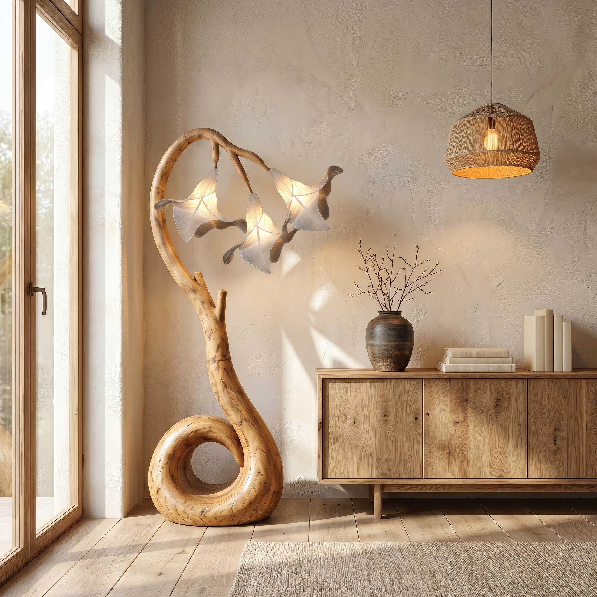 Modern Floor Lamp With Organic Flower Form For Bedroom And Lounge