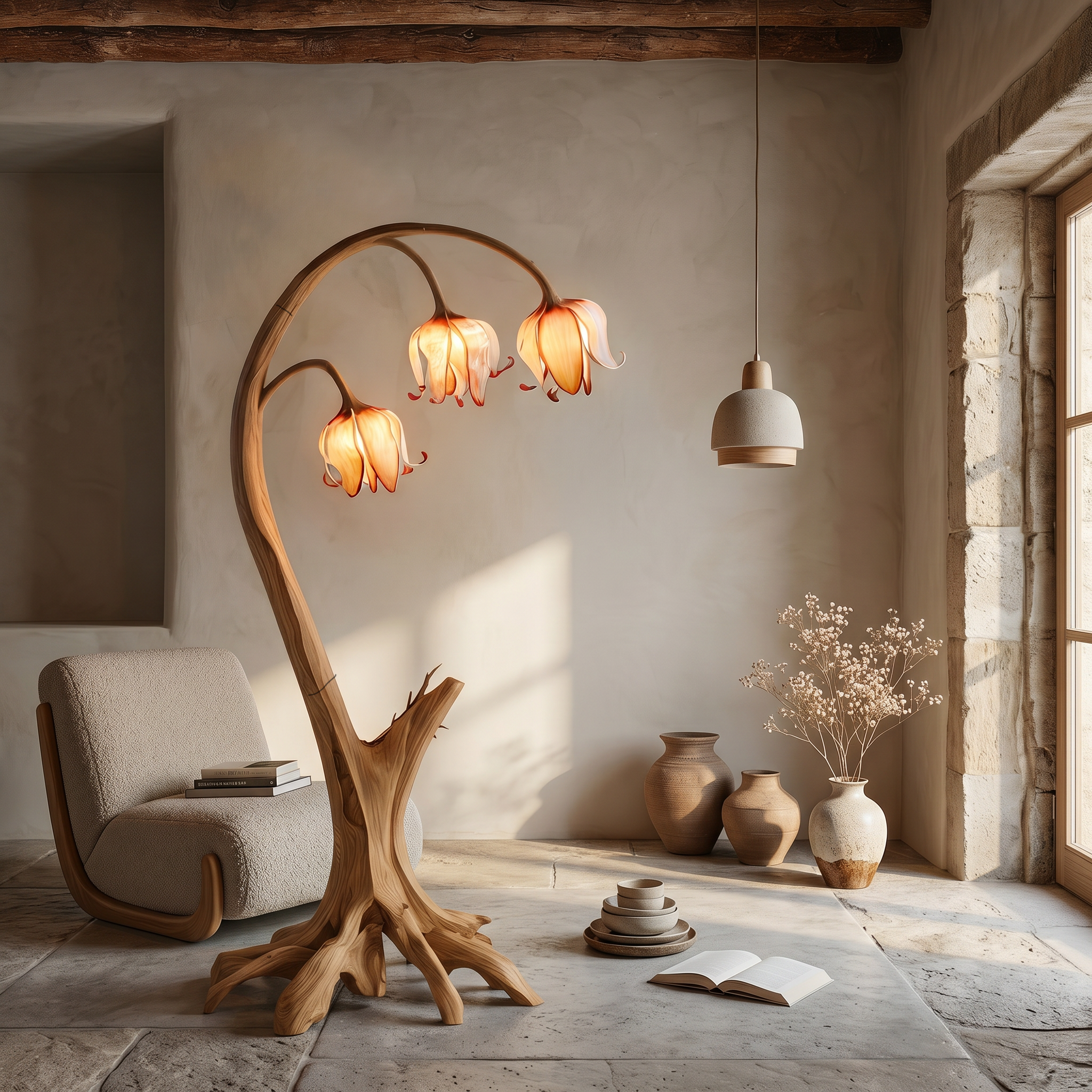 Rustic Floor Lamp With Blooming Bell Flower Design For Bedroom And Living Room
