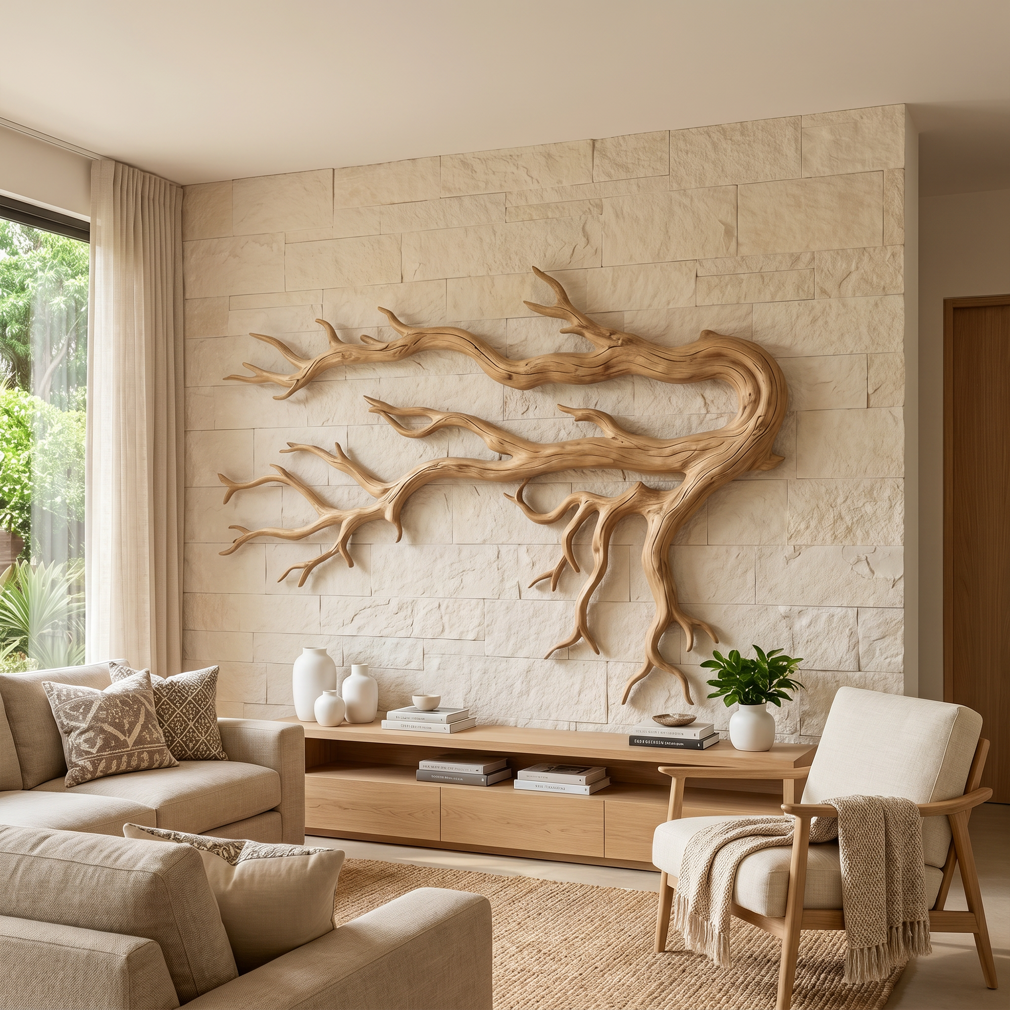 Driftwood Root Sculptural Solid Wood Wall Art Rustic Nature Inspired Decor