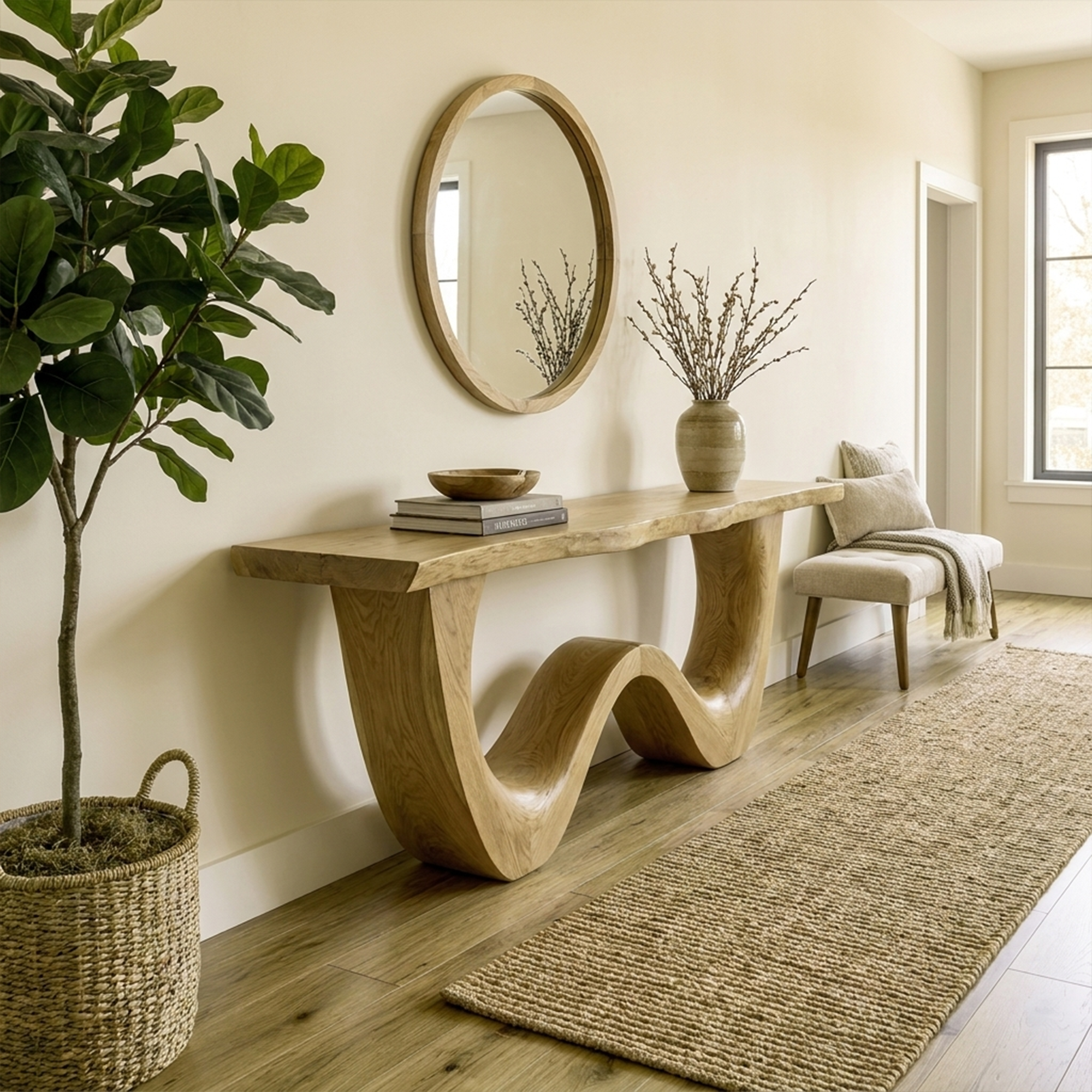 Organic Wave Base Console Table Entryway Hallway Living Room