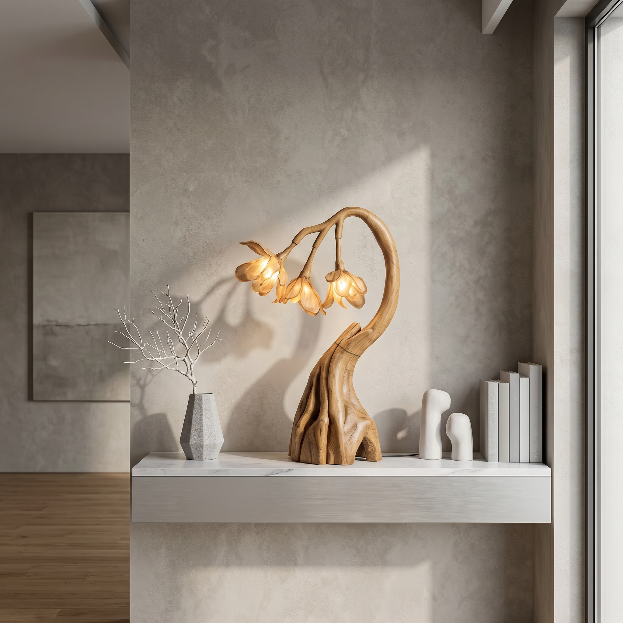 Rustic Tree Branch Table Lamp With Sculptural Wood Base For Living Room And Bedroom