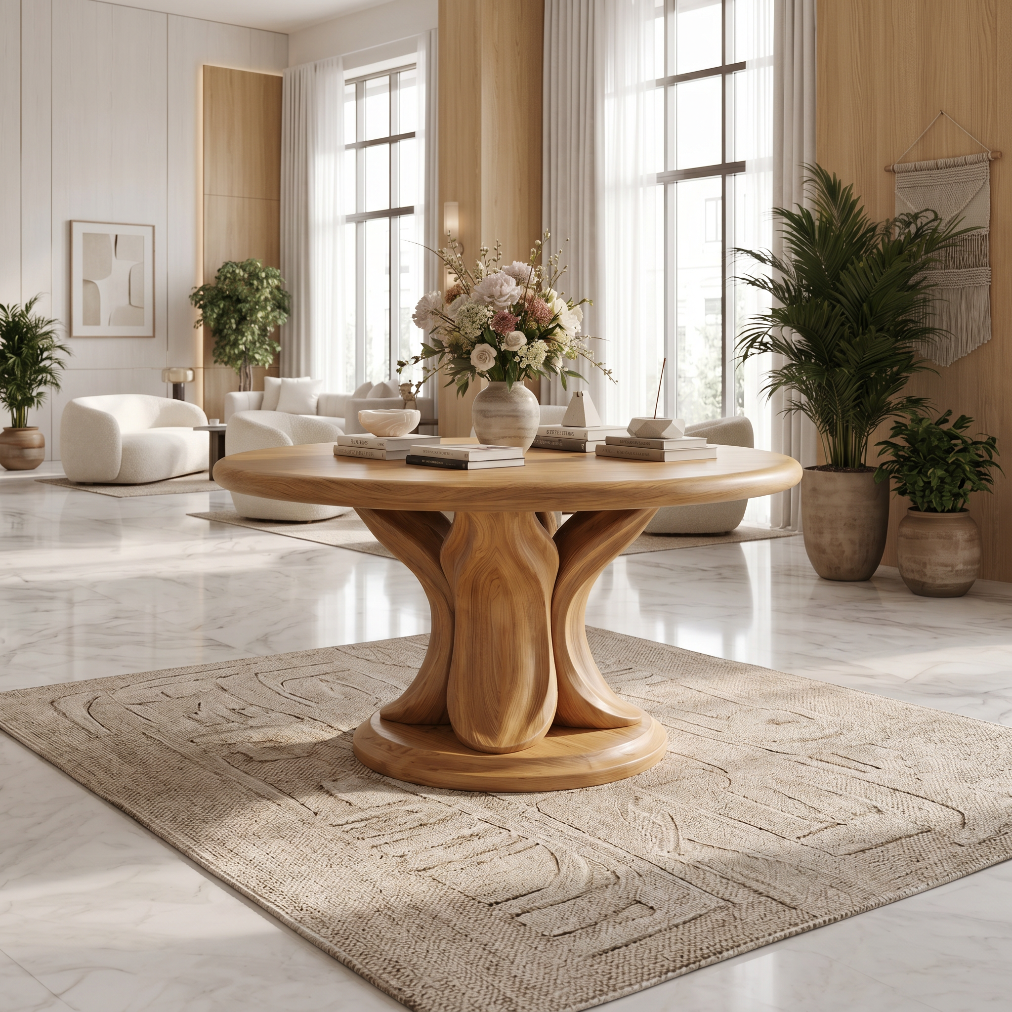 Modern Round Console Table With Twisted Architectural Form For Entryway And Living Room