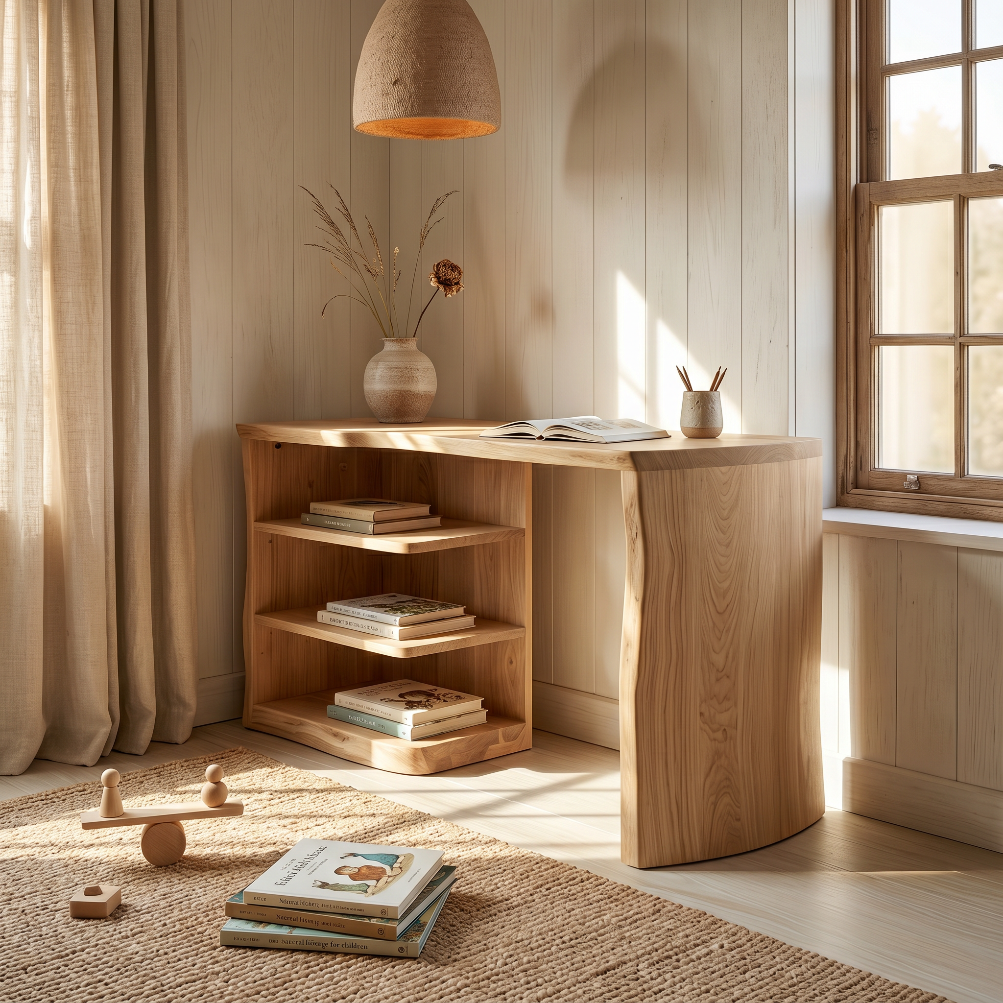 Scandinavian Desk With Built In Storage Shelves For Home Office And Workspace