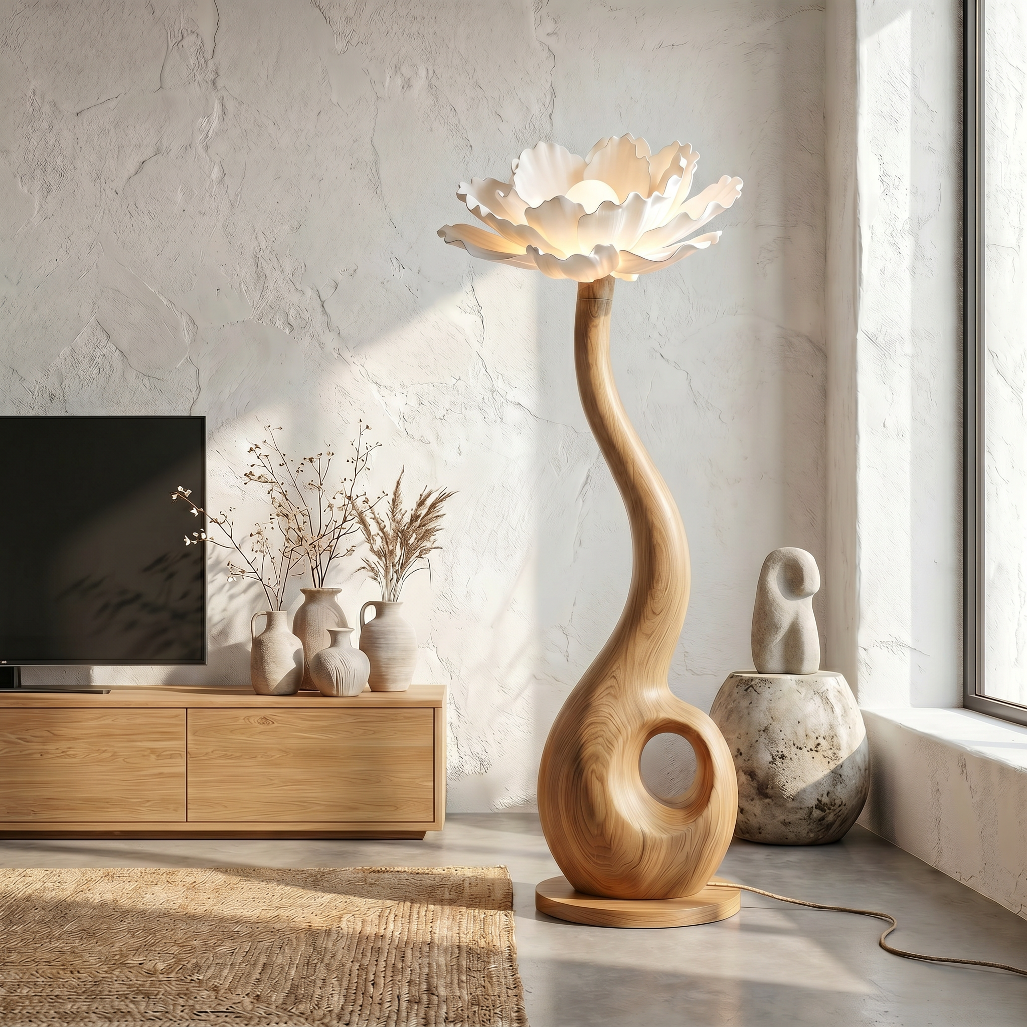 Artistic Floor Lamp With Nature Inspired Flower Design For Living Room