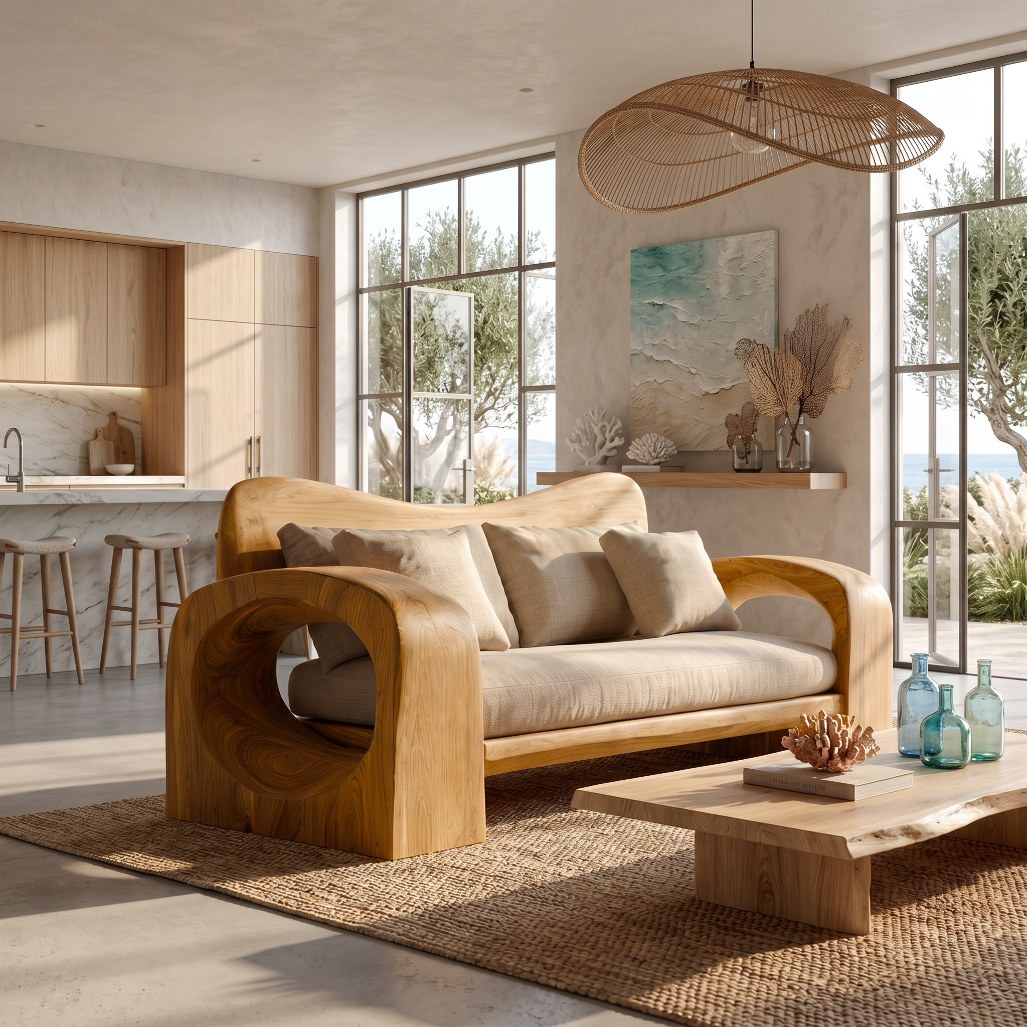 Organic Sofa Frame With Handcrafted Solid Wood Structure For Living Room