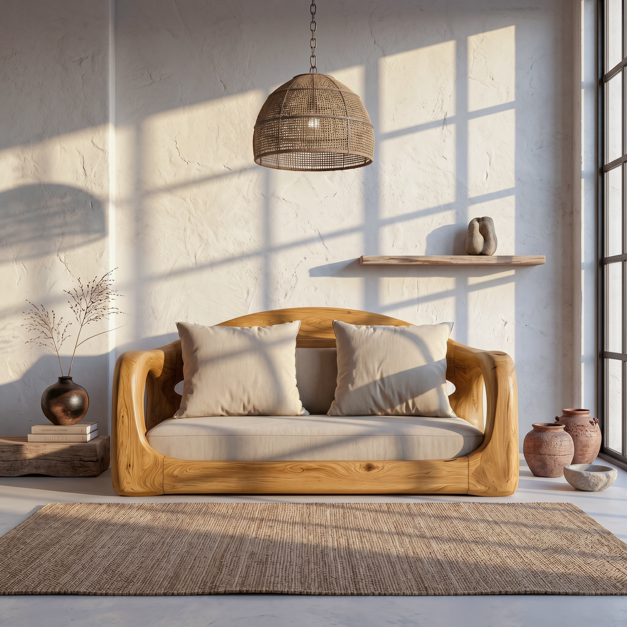 Rustic Sofa Frame With Organic Loop Wood Design For Living Room