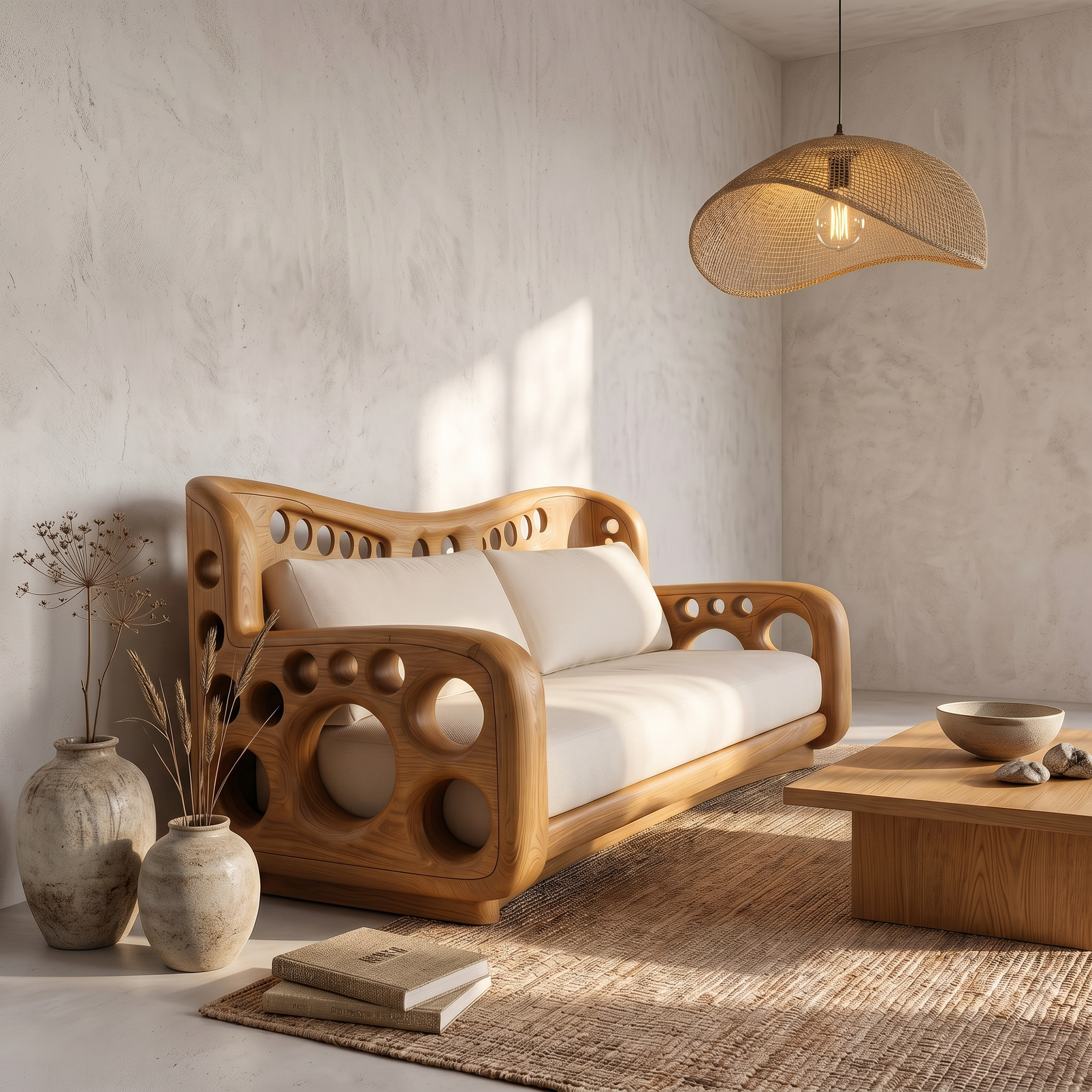 Organic Lounge Sofa With Sculptural Solid Wood Construction