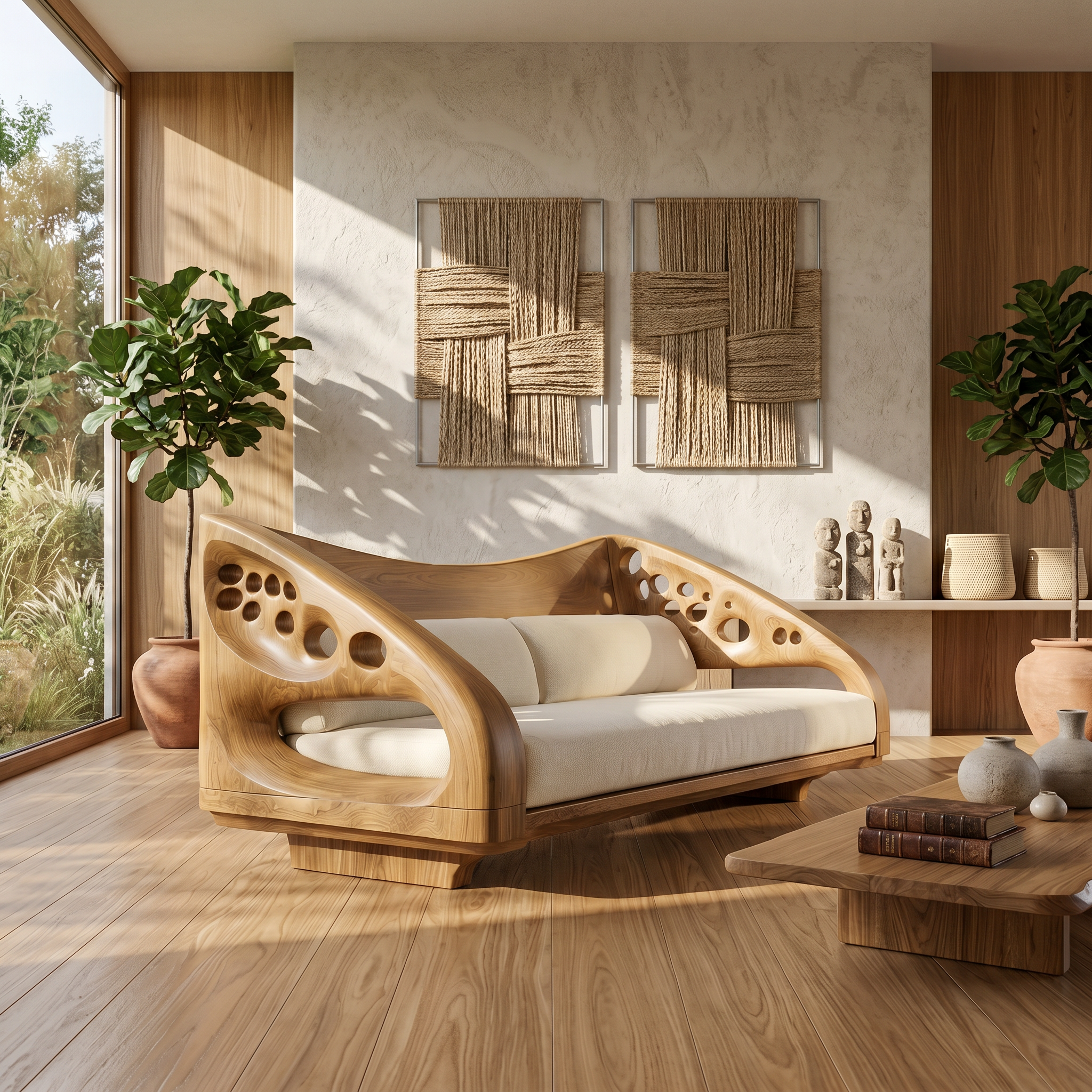 Organic Wooden Sofa Frame With Handcrafted Artistic Design