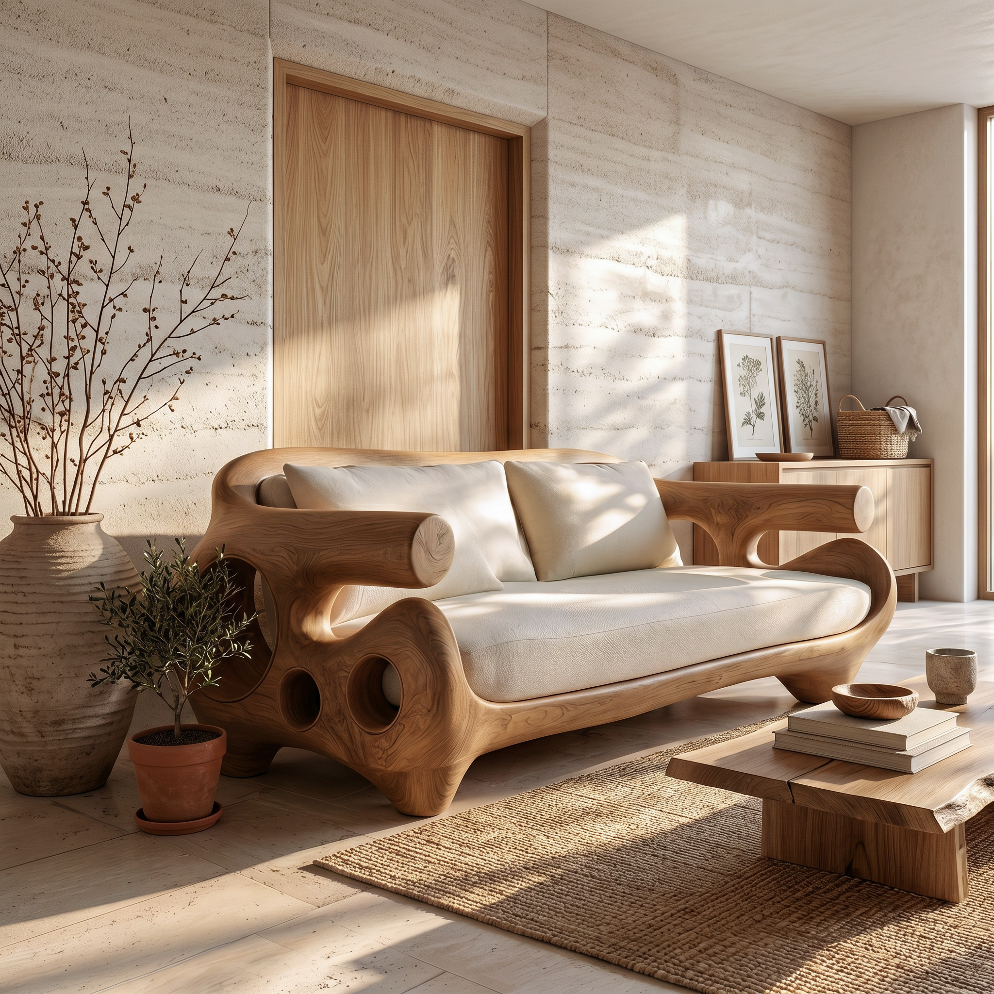 Minimalist Sofa Frame With Solid Wood Artistic Arms For Living Room