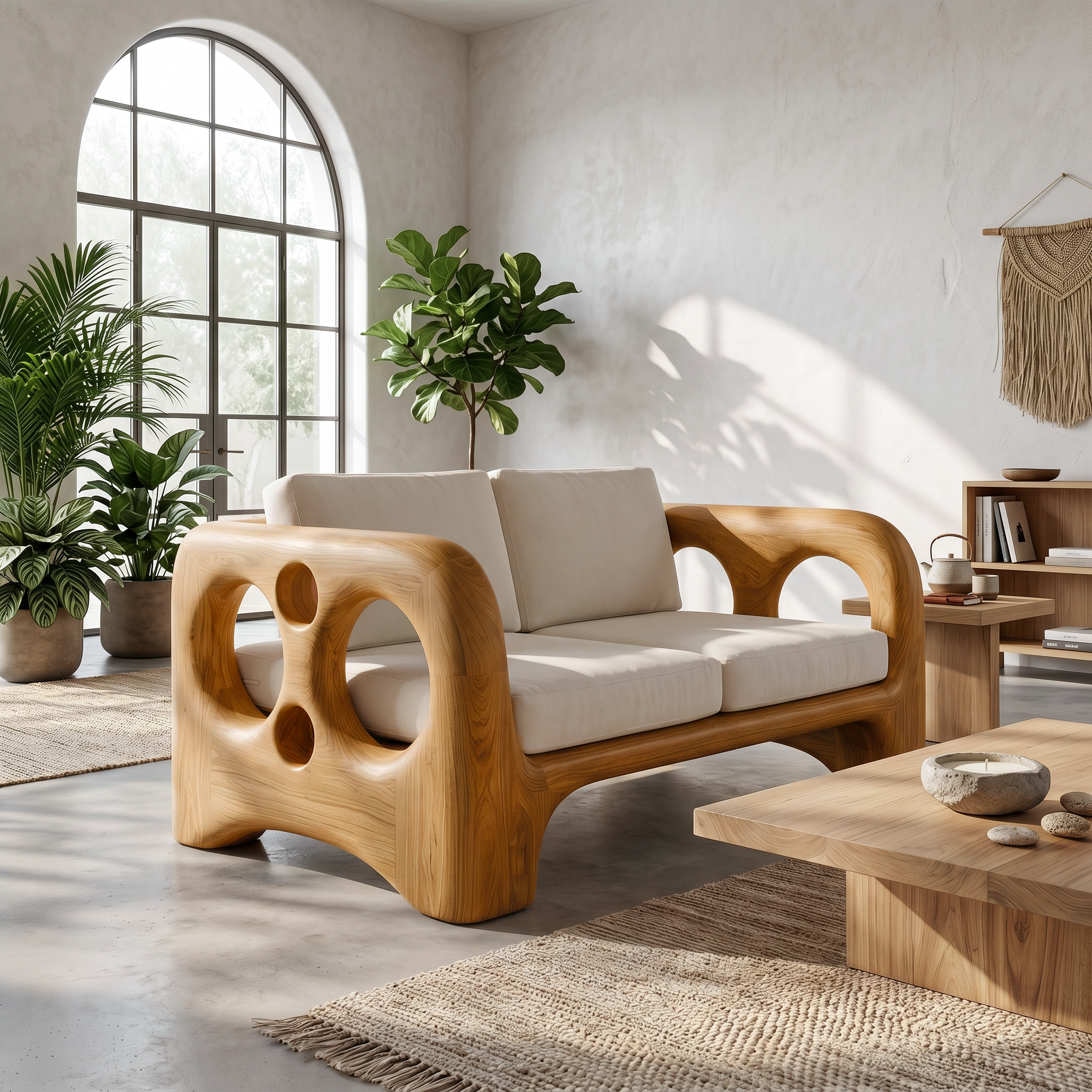 Handcrafted Sofa Frame With Organic Sculptural Arms For Living Room