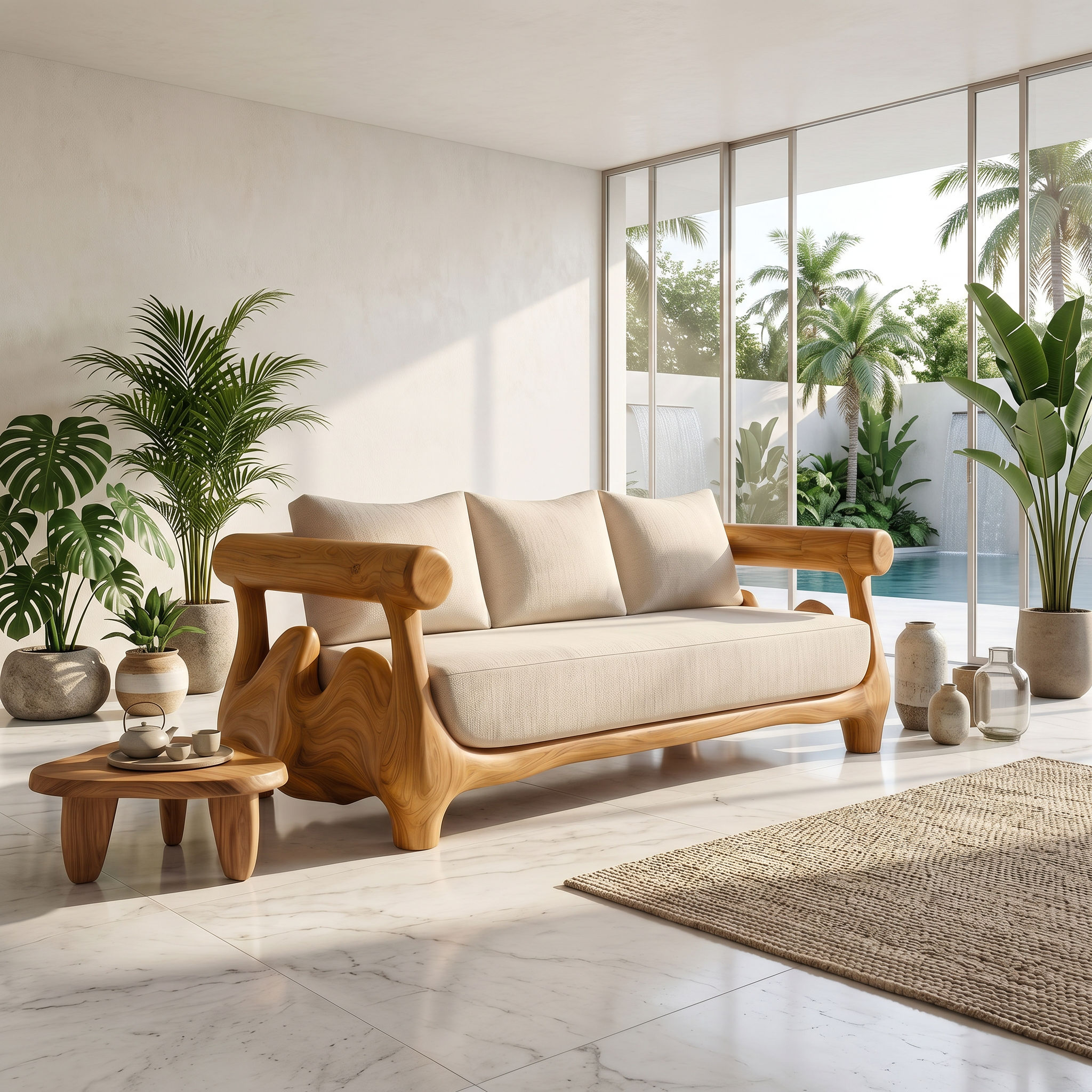 Statement Sofa Frame With Sculptural Tree Inspired Structure For Living Room
