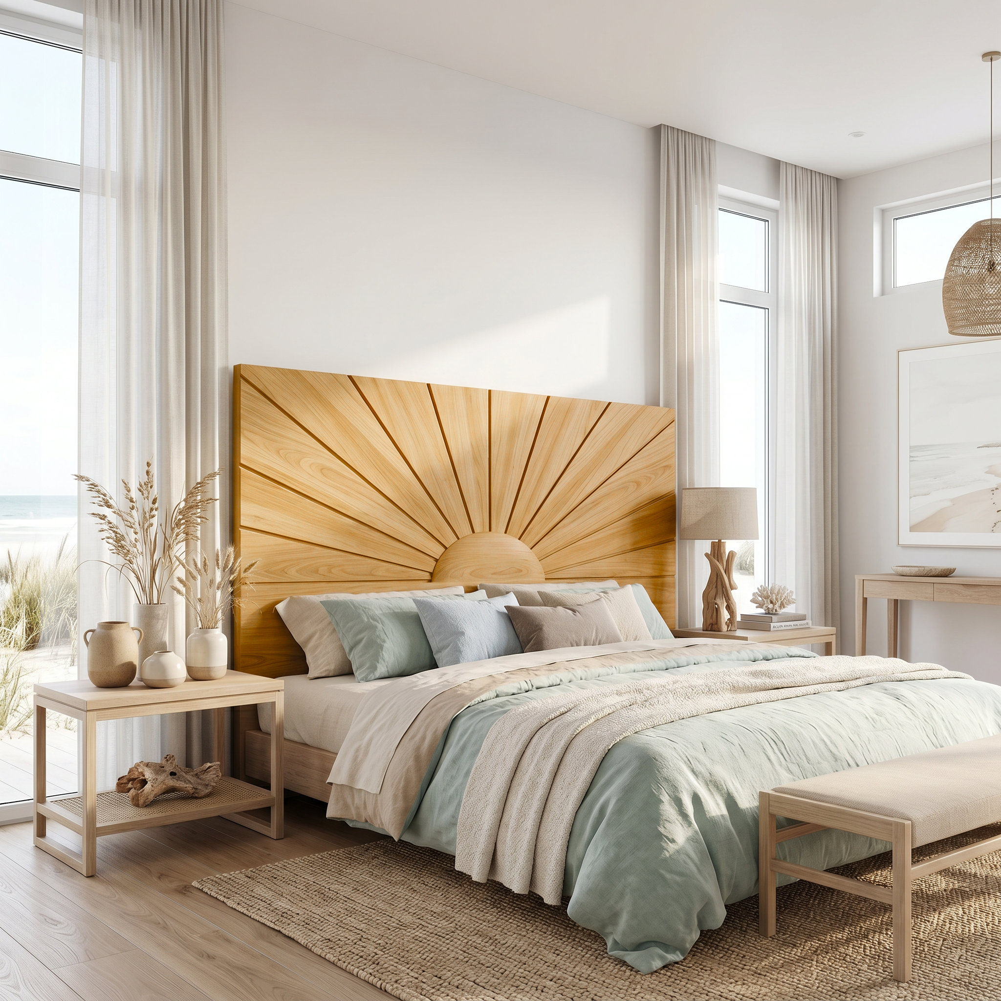 Organic Sunburst Headboard Solid Wood Bed Headboard For Bedroom