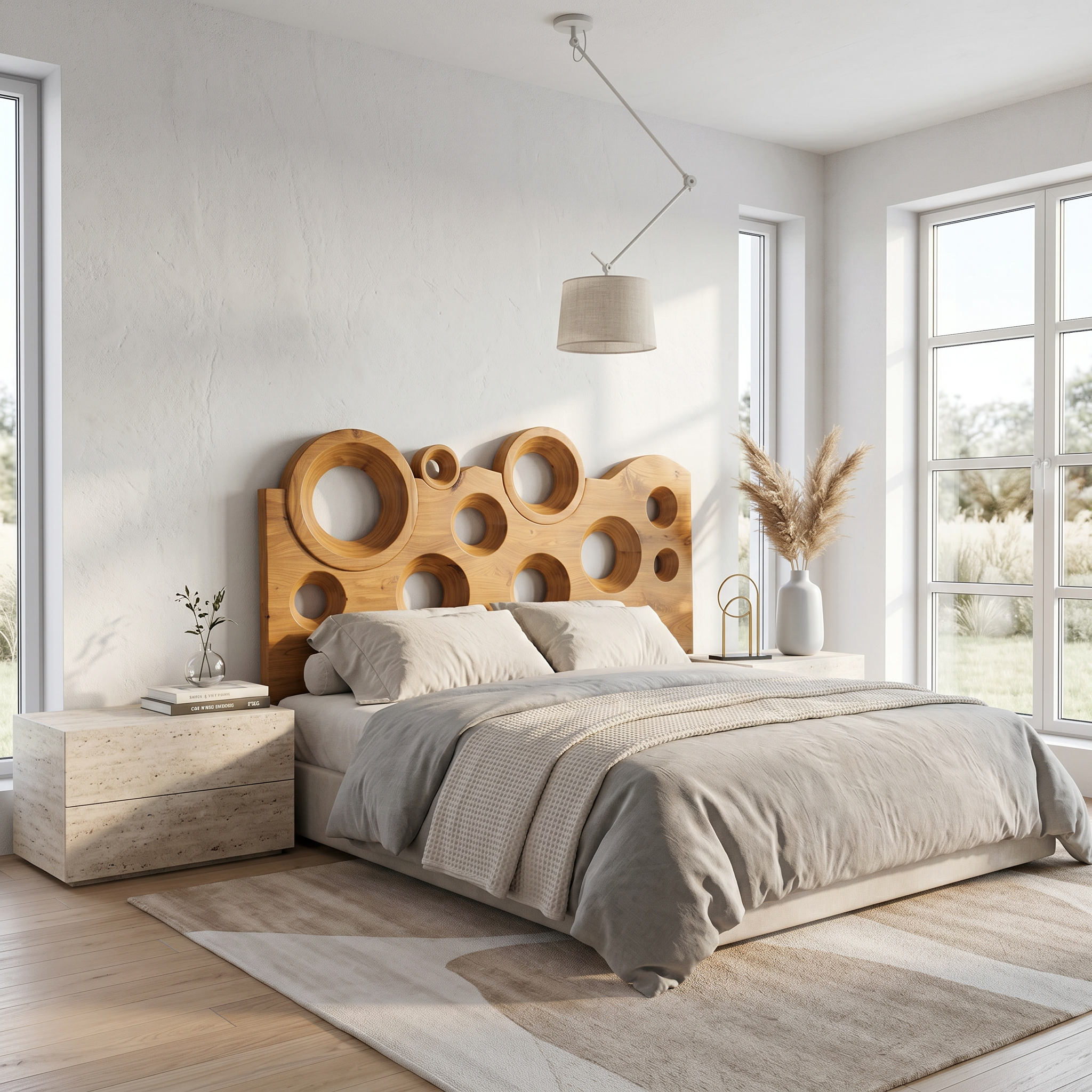 Modern Circular Cutout Headboard Solid Wood Bed Headboard For Bedroom