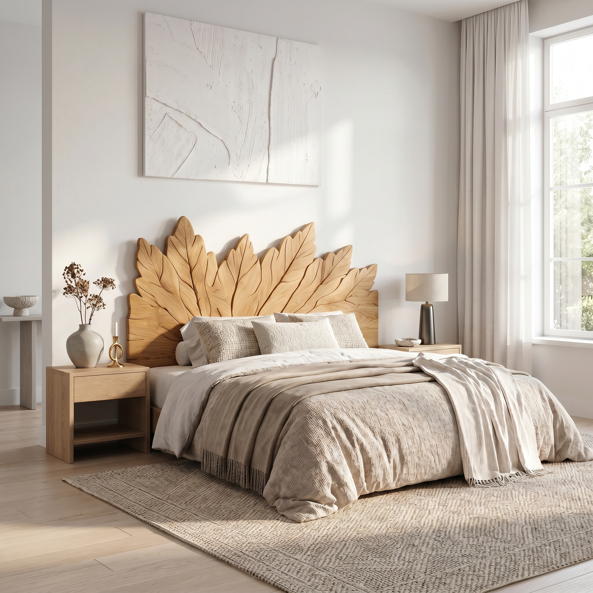 Rustic Leaf Inspired Headboard Wooden Bed Headboard For Bedroom