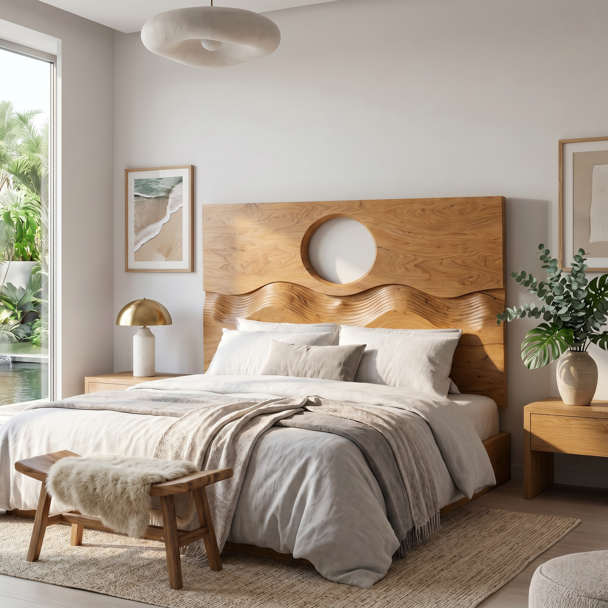 Organic Moon Cutout Headboard Wooden Bed Headboard For Bedroom