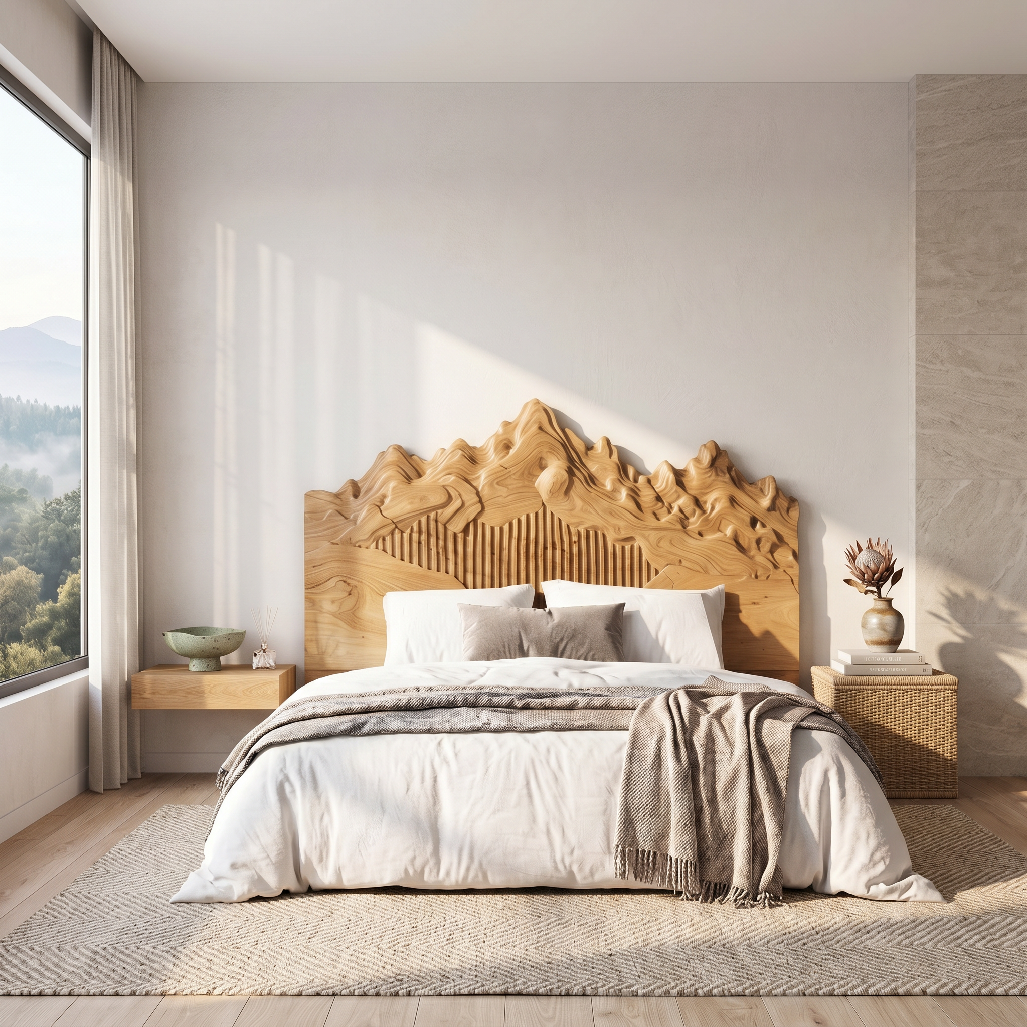 Rustic Mountain Peak Headboard Wooden Bed Headboard For Bedroom