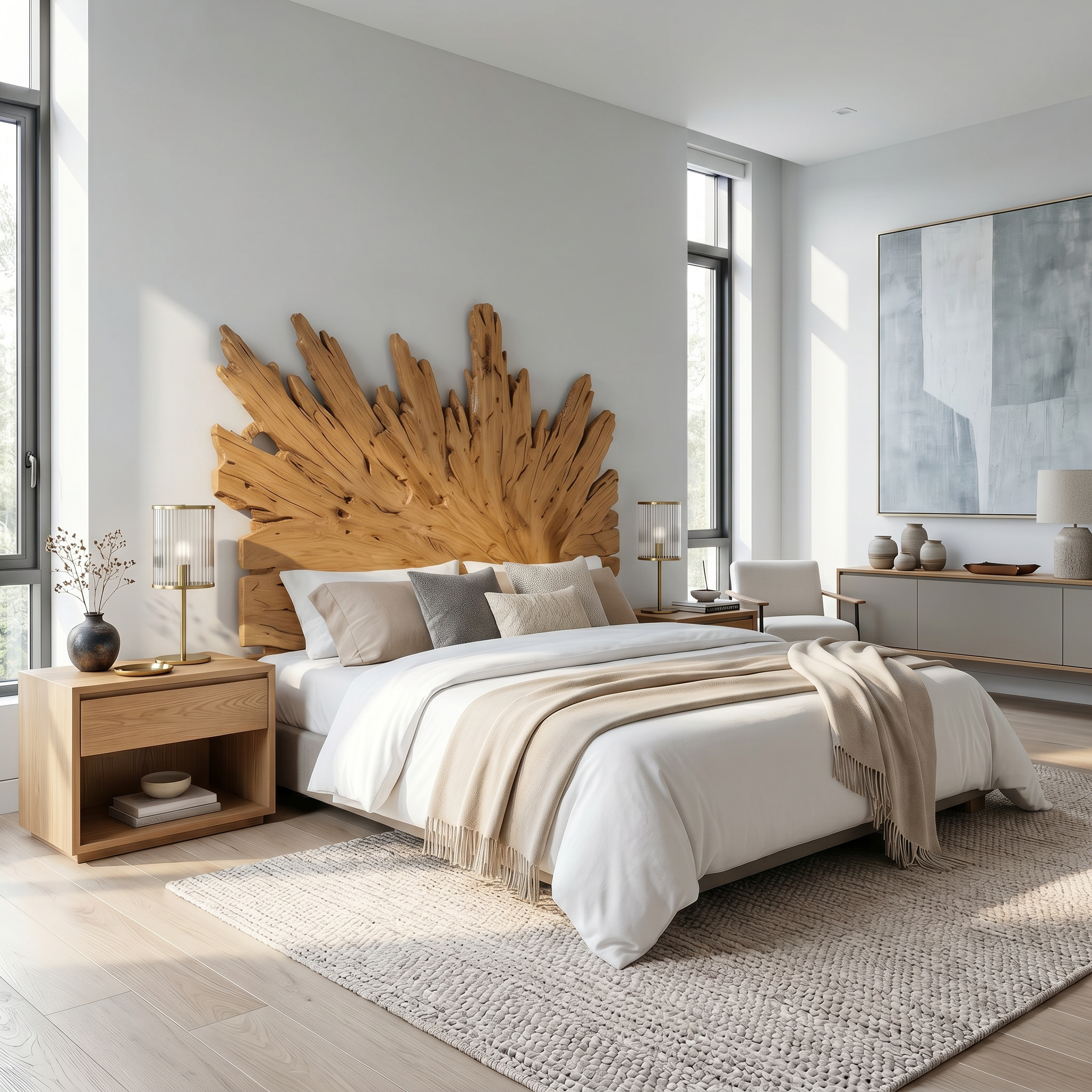 Art Deco Sunburst Headboard Wooden Bed Headboard For Bedroom