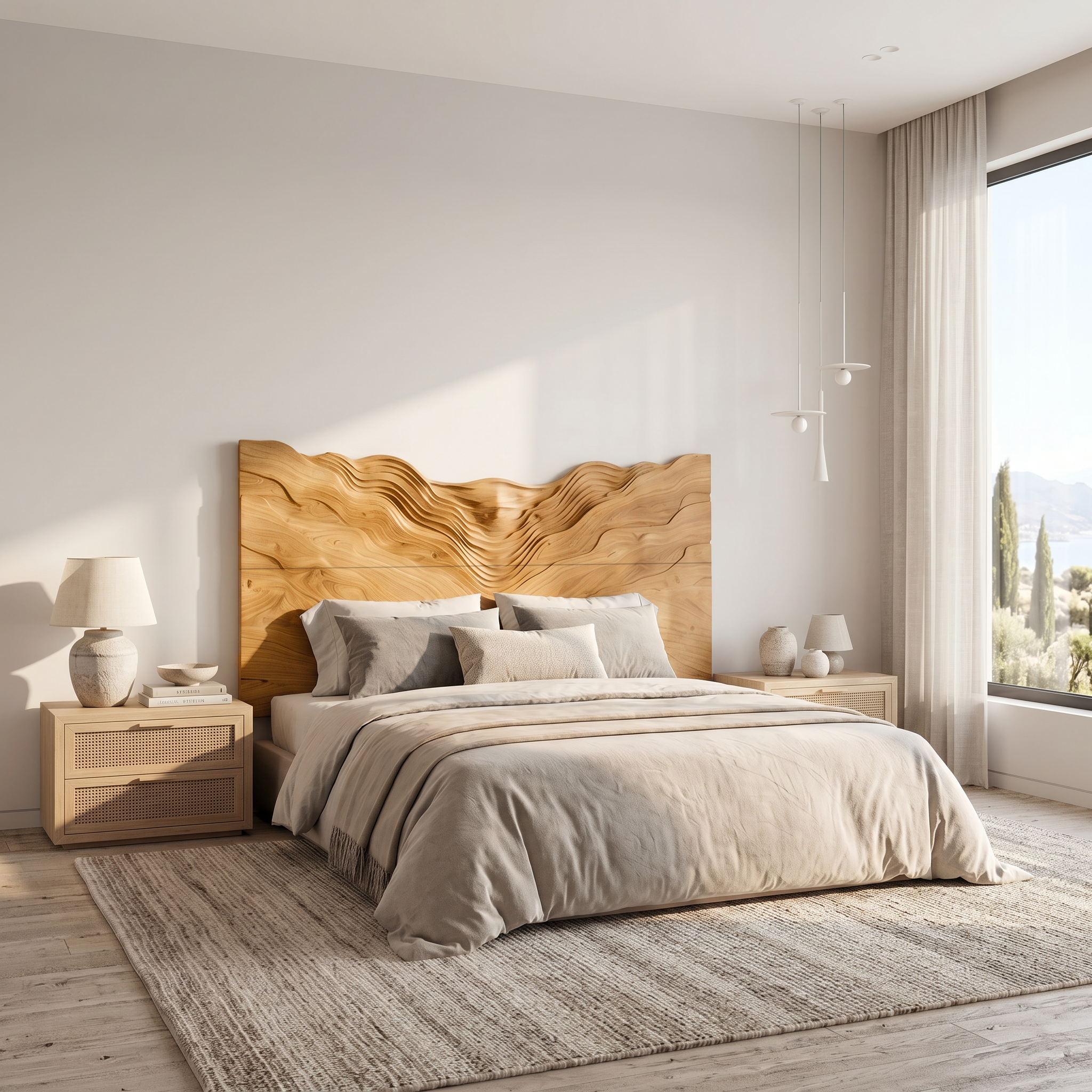 Contemporary Mountain Range Headboard Wooden Bed Headboard For Bedroom