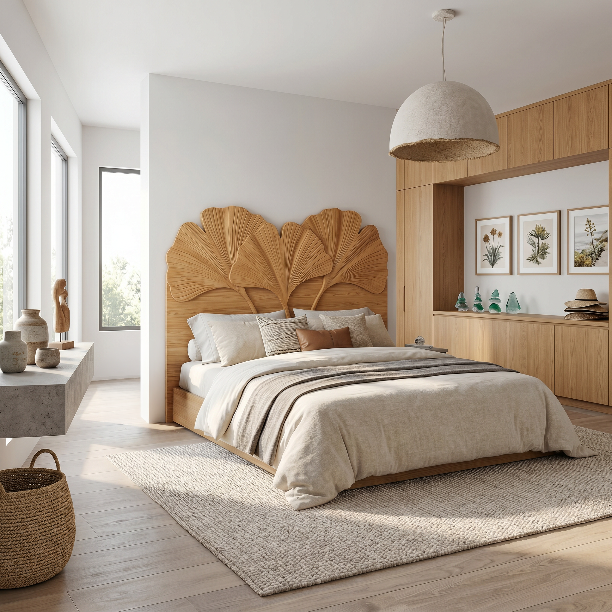 Modern Layered Leaf Headboard Wooden Bed Headboard For Bedroom