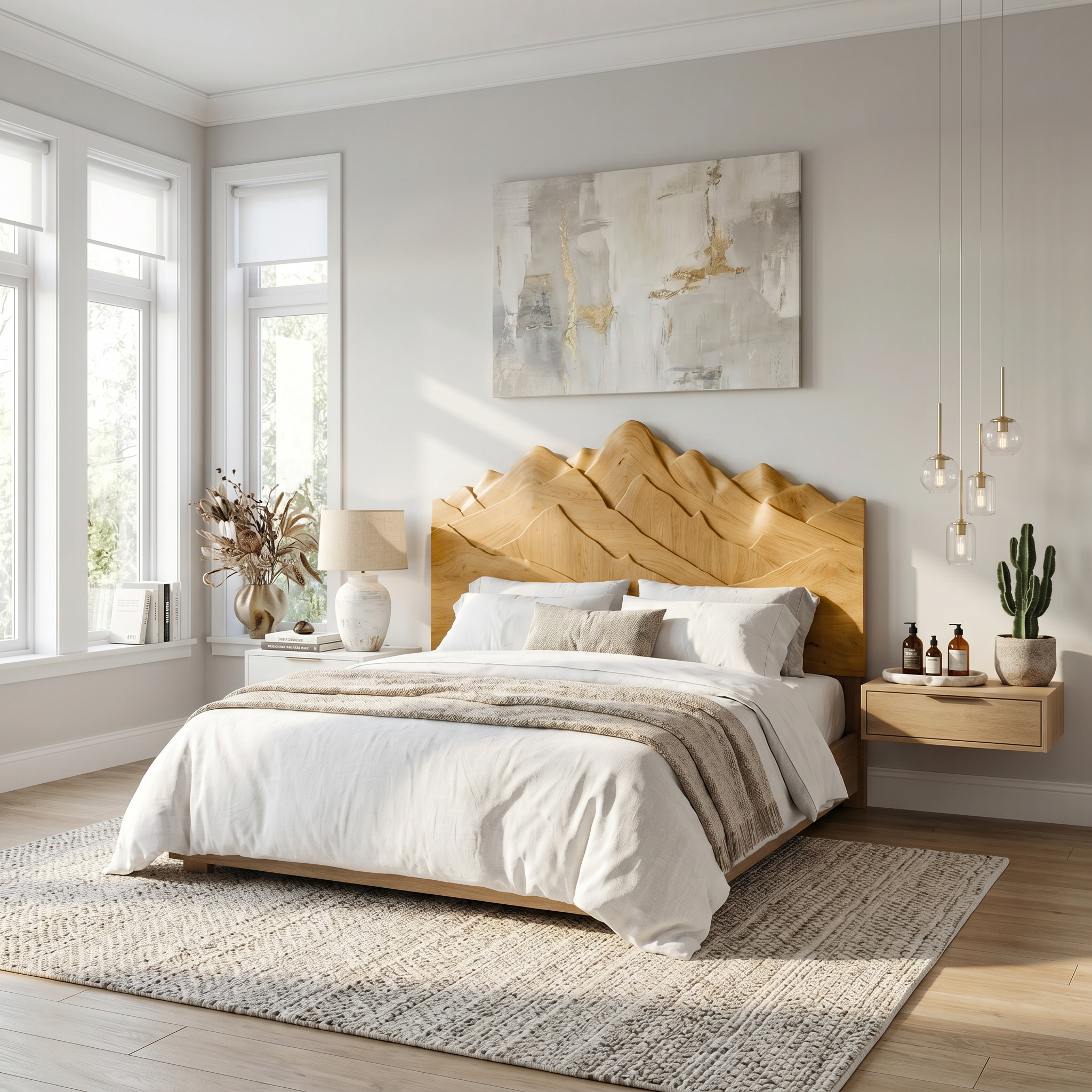Rustic Mountain Headboard Wooden Bed Headboard For Bedroom