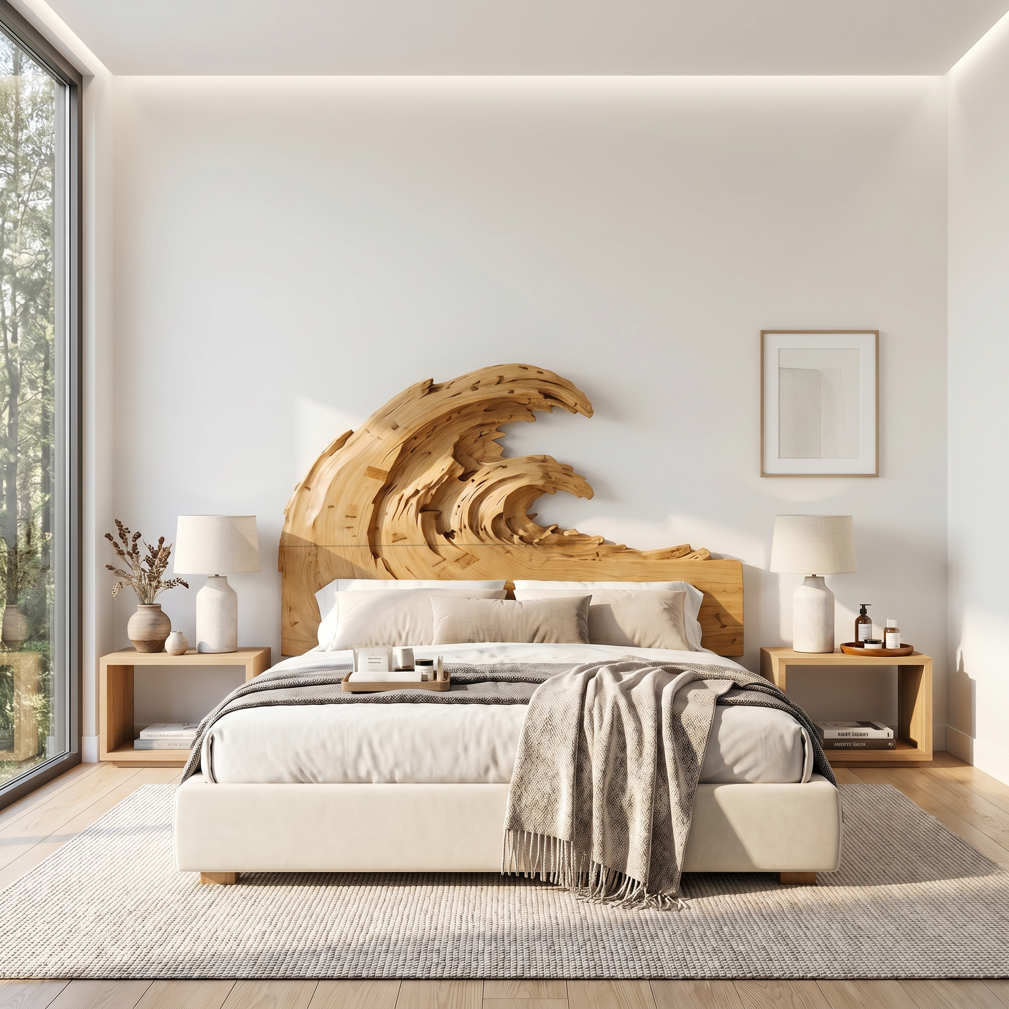 Organic Flowing Grain Headboard Wooden Bed Headboard For Bedroom