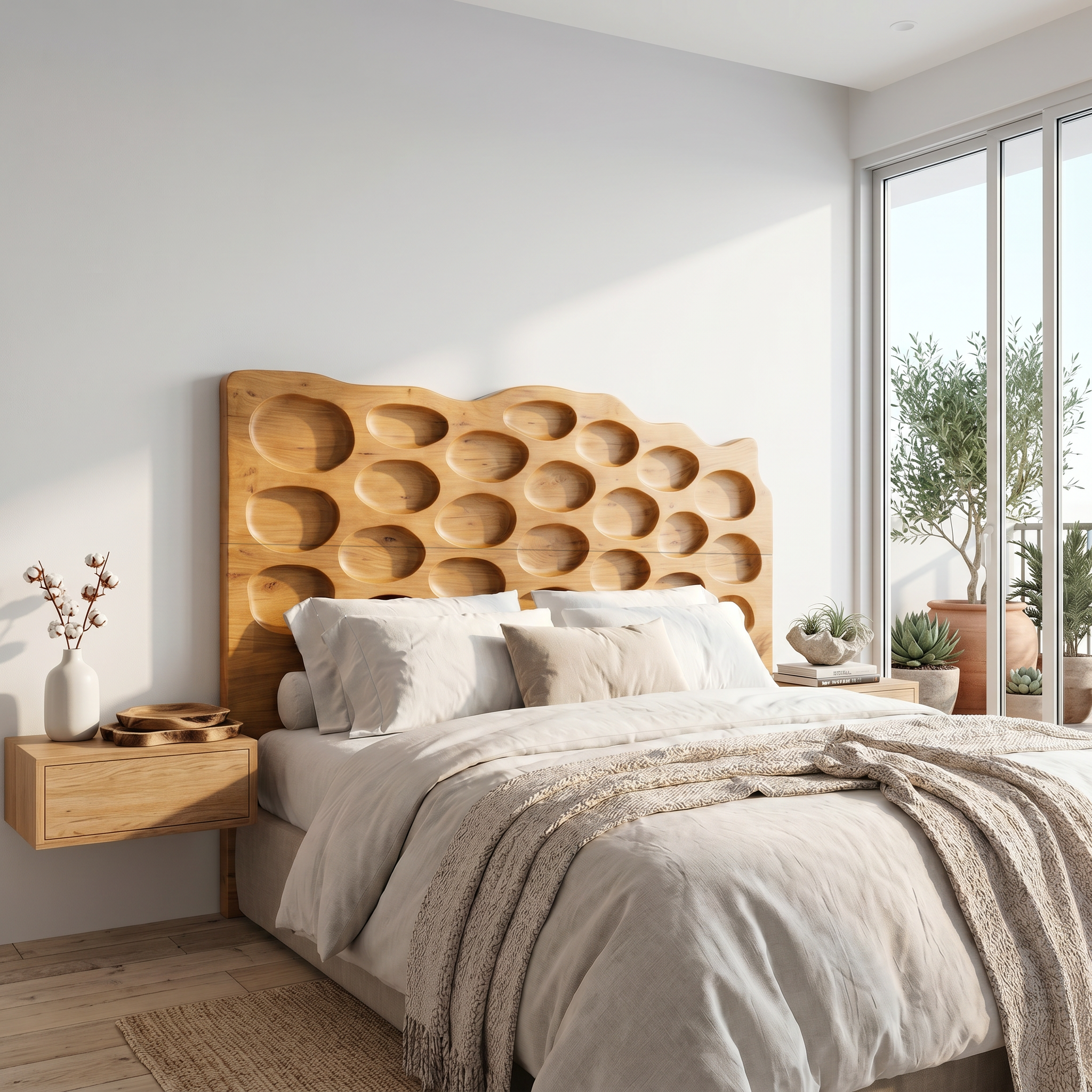 Modern Circular Cutout Headboard Wooden Bed Headboard For Bedroom