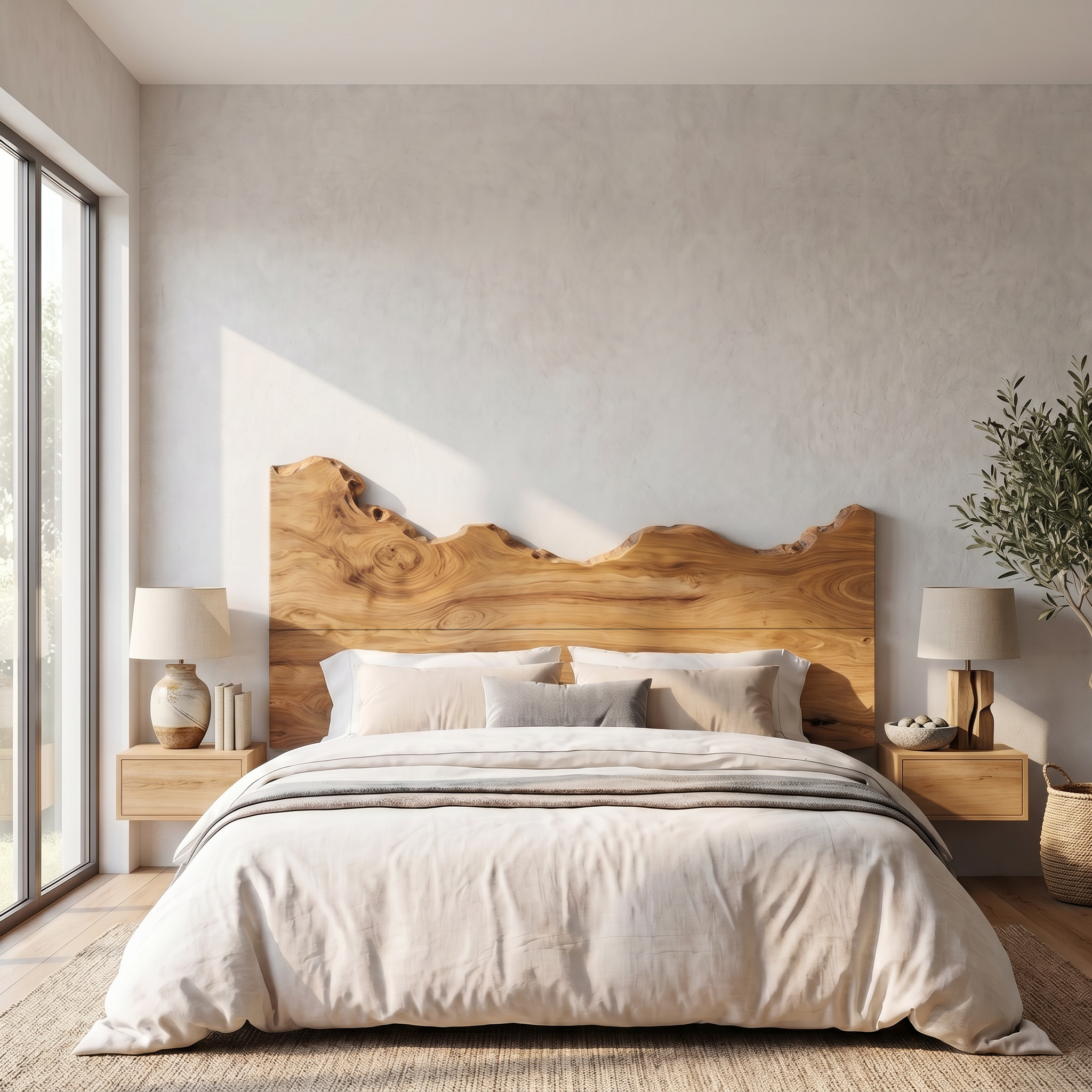 Contemporary Live Edge Wood Headboard For Bedroom