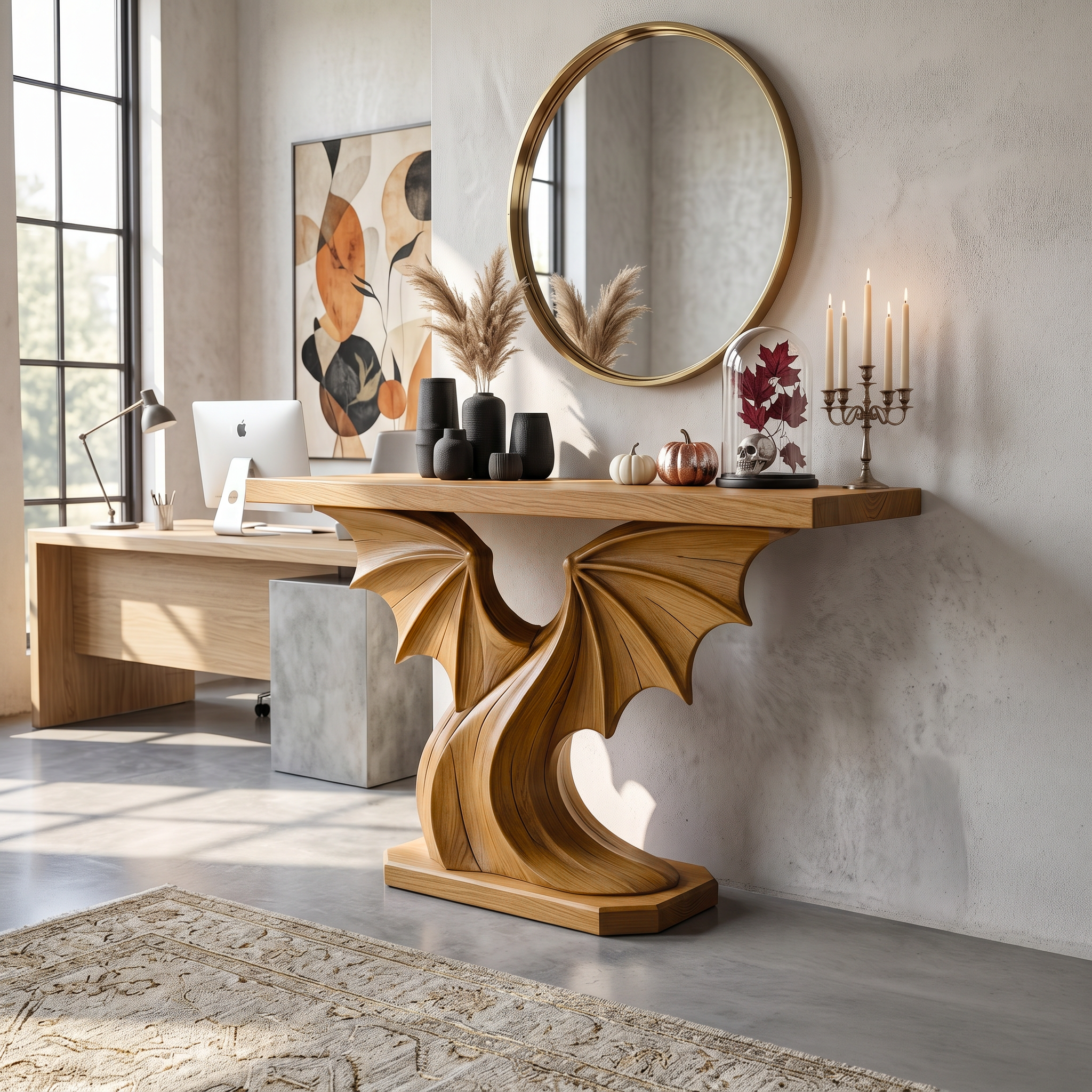 Modern Console Table Handcrafted Organic Sculptural Design For Entryway Hallway
