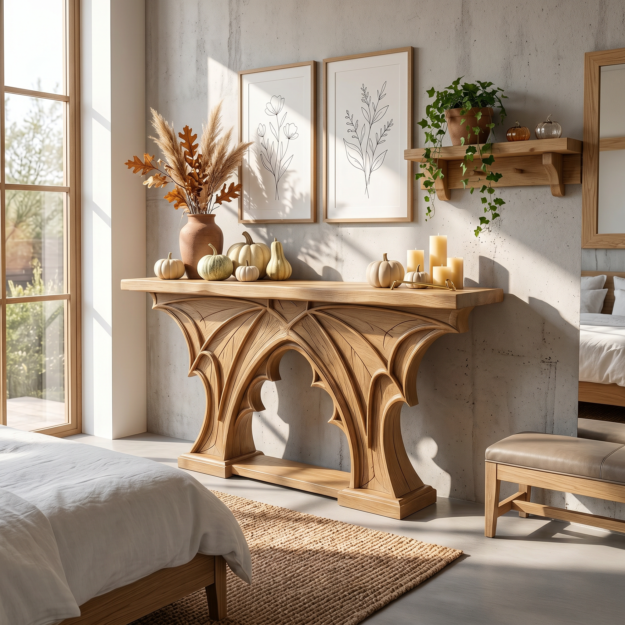 Rustic Console Table Handcrafted Live Edge Design For Hallway