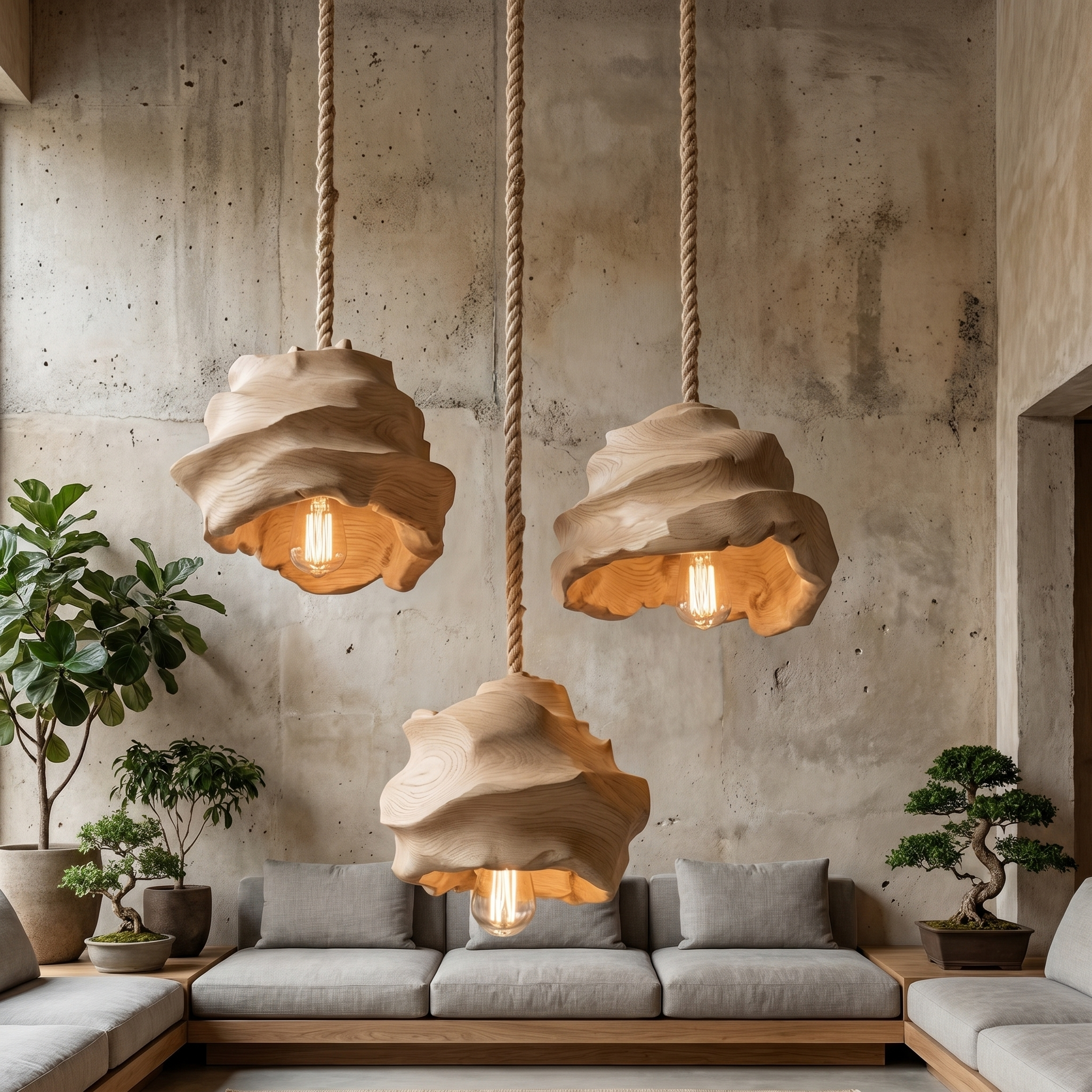 Organic Wooden Pendant Lamp With Sculptural Design For Dining Room And Living Room