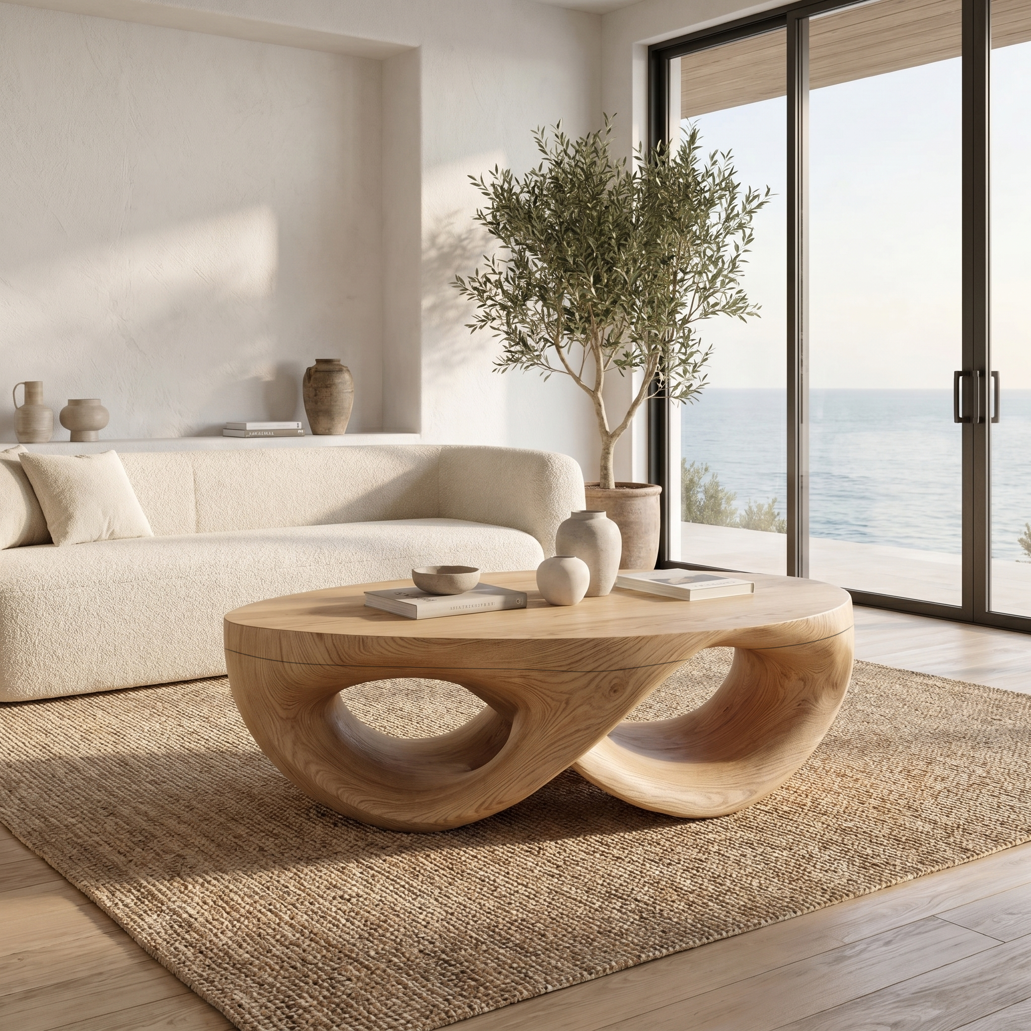 Organic Sculptural Coffee Table With Flowing Solid Wood Silhouette For Living Room