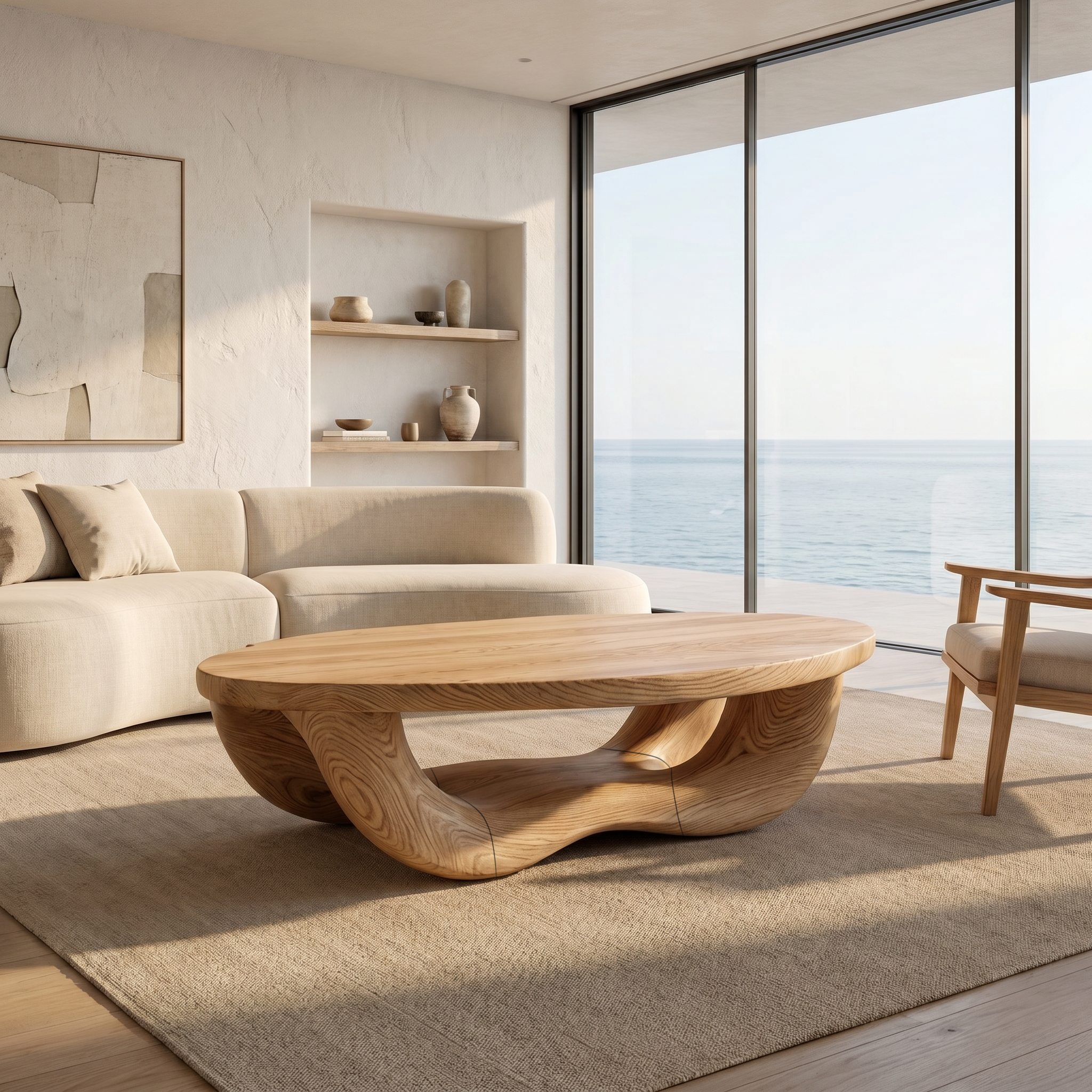 Modern Organic Coffee Table With Handcrafted Curved Wood Design For Living Room