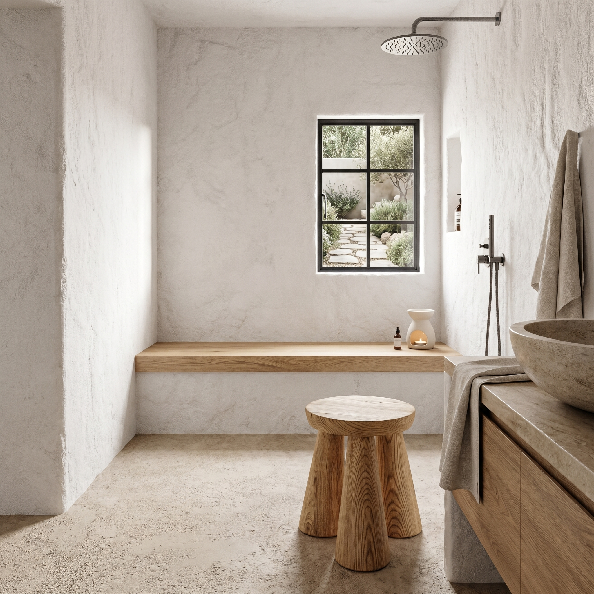 Rustic Bathroom Stool With Handcrafted Solid Wood Design For Bathroom