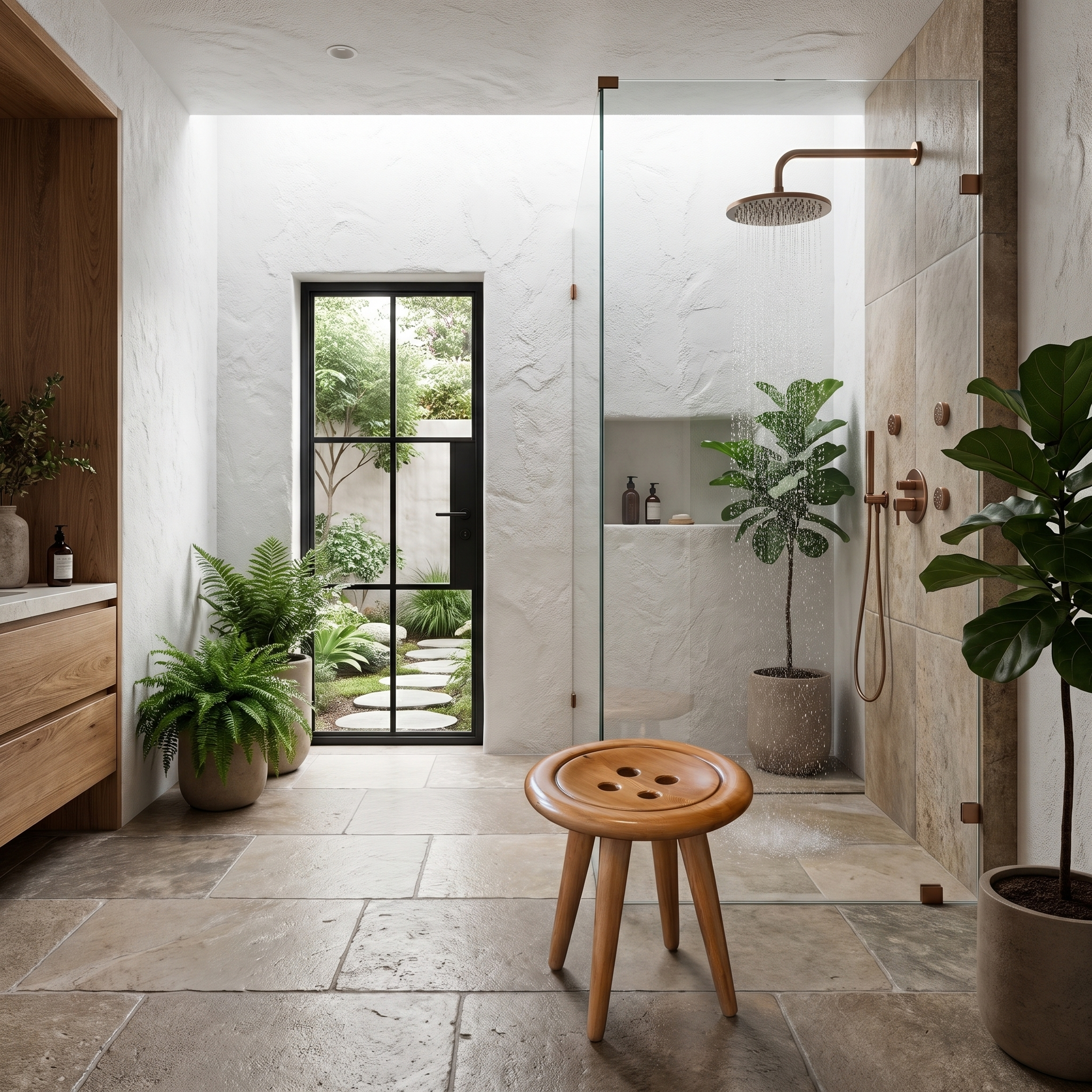 Modern Organic Shower Stool With Handcrafted Wood Design For Bathroom