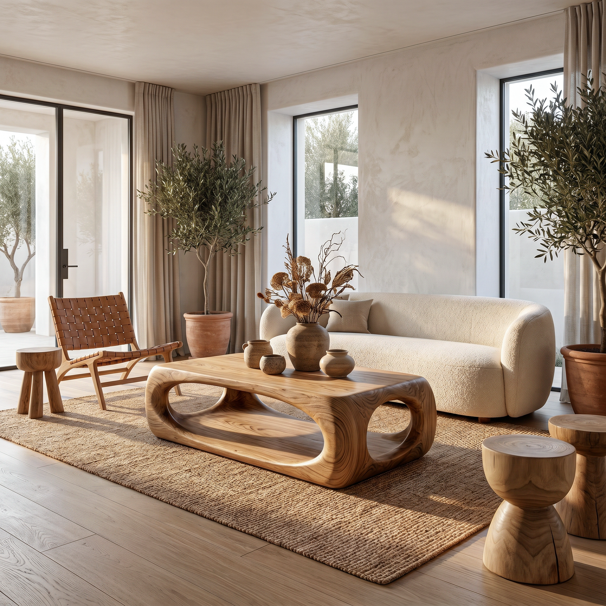 Nature Inspired Coffee Table With Flowing Open Form Base For Living Room