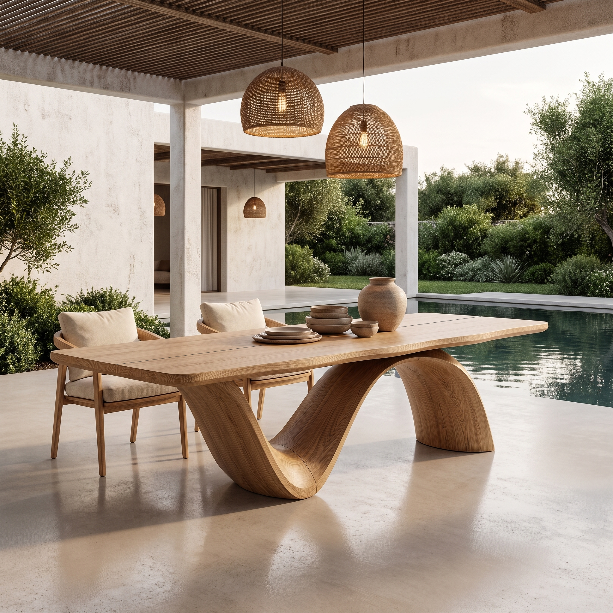 Modern Architectural Dining Table With Wing Pedestal Base For Dining Room