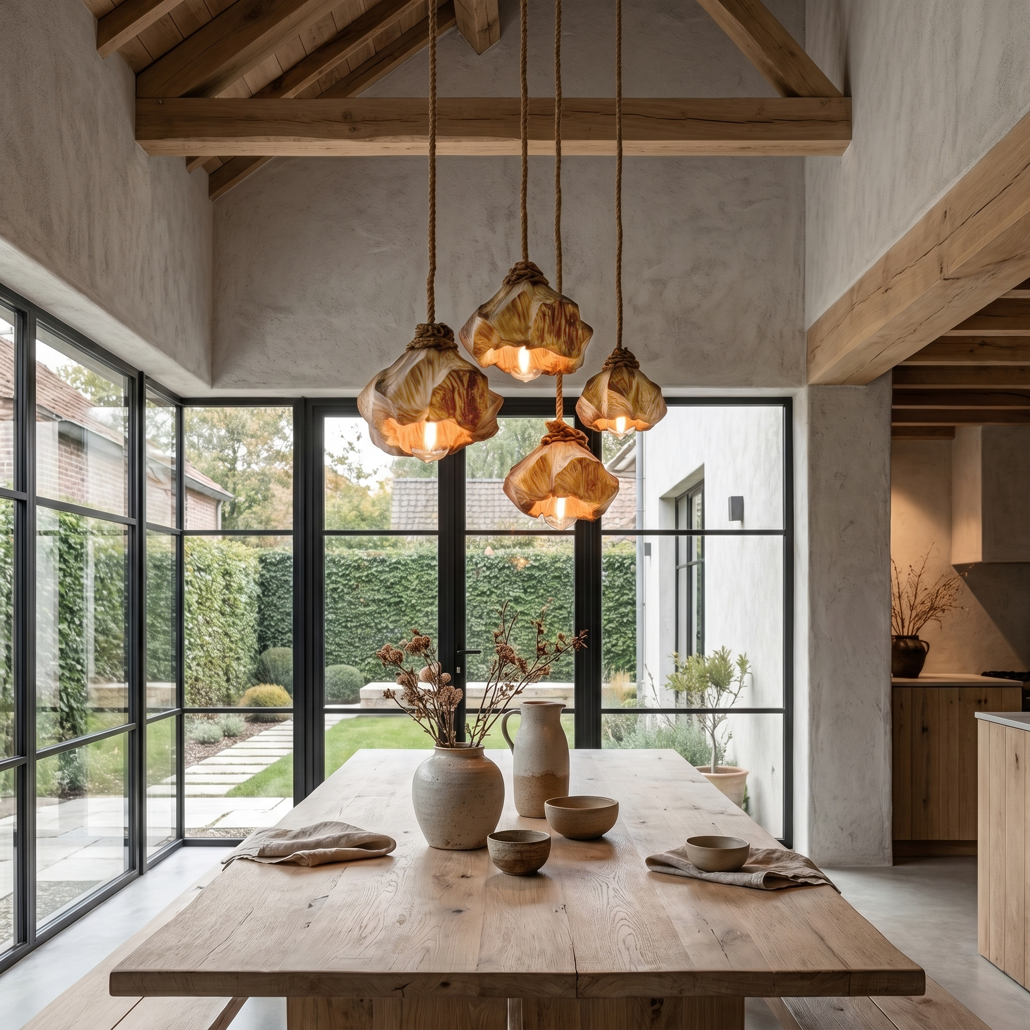 Handmade Wooden Pendant Lamp With Unique Sculptural Shape For Living Room