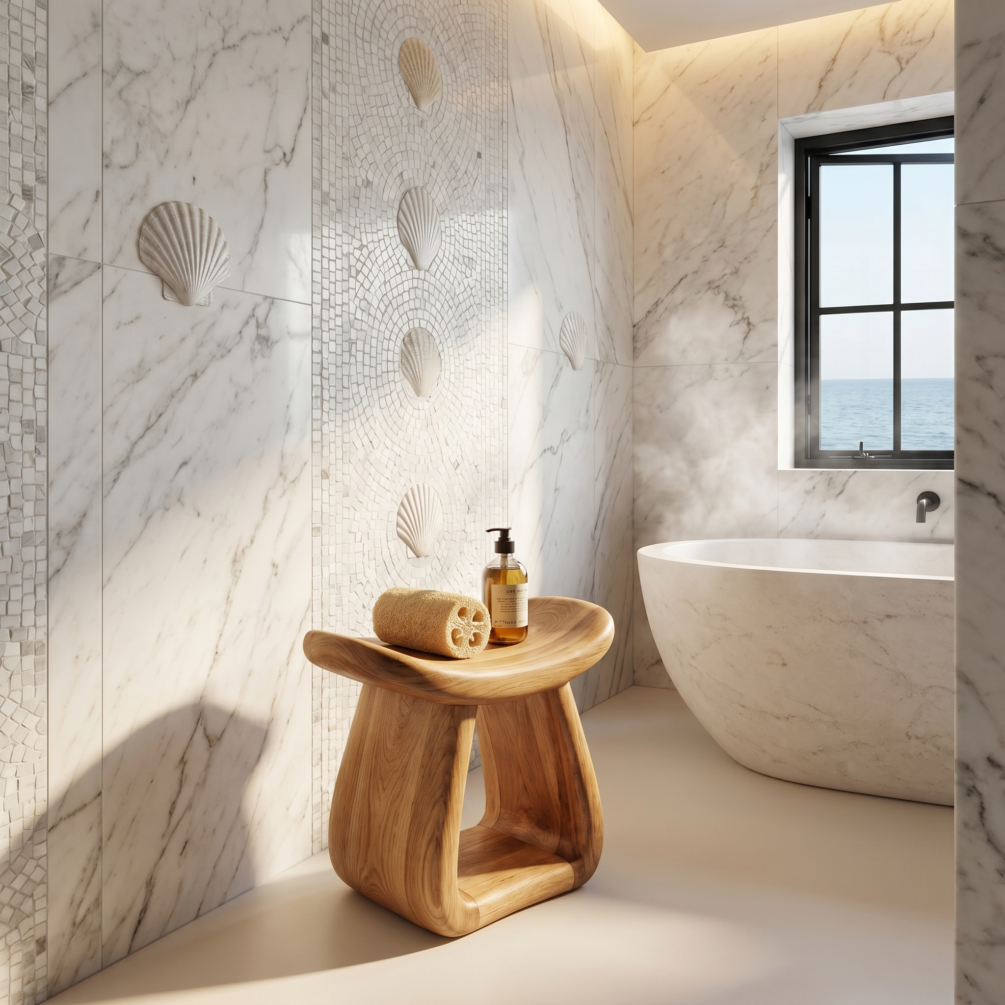 Organic Bath Stool With Handcrafted Pedestal Design For Bathroom