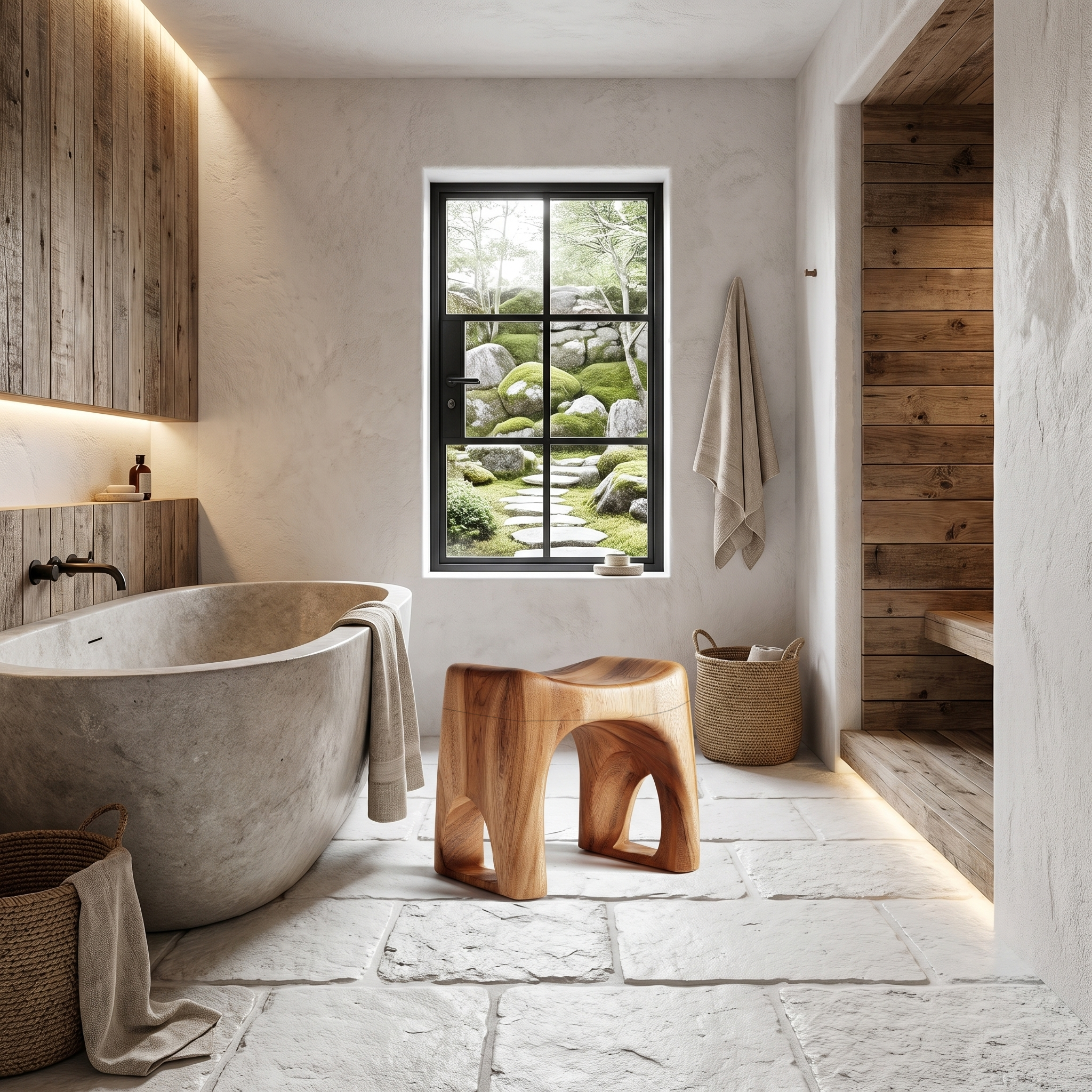 Minimalist Bathroom Stool With Organic Solid Wood Design For Bathroom