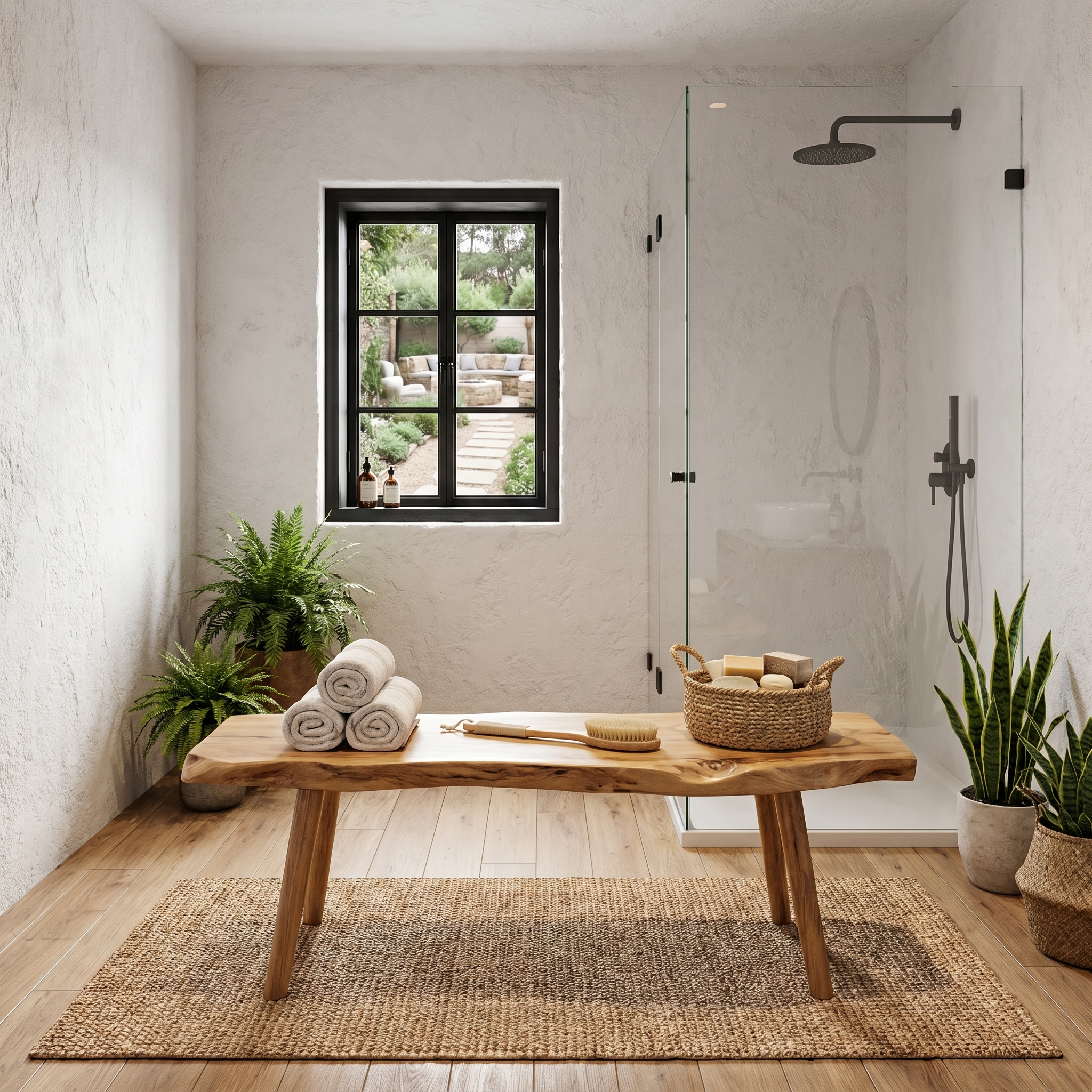 Rustic Shower Bench With Solid Wood Construction For Bathroom