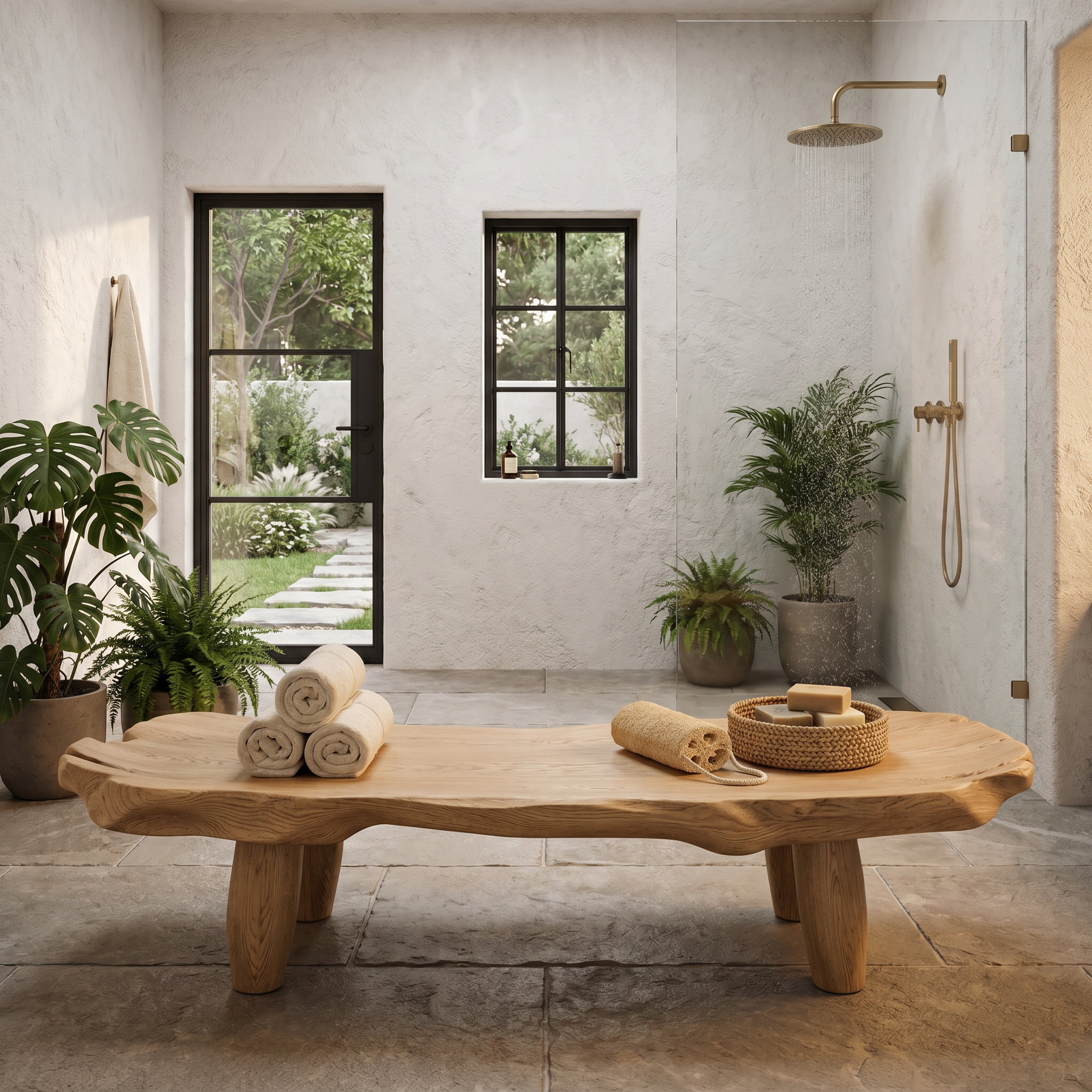 Organic Live Edge Shower Bench For Bathroom