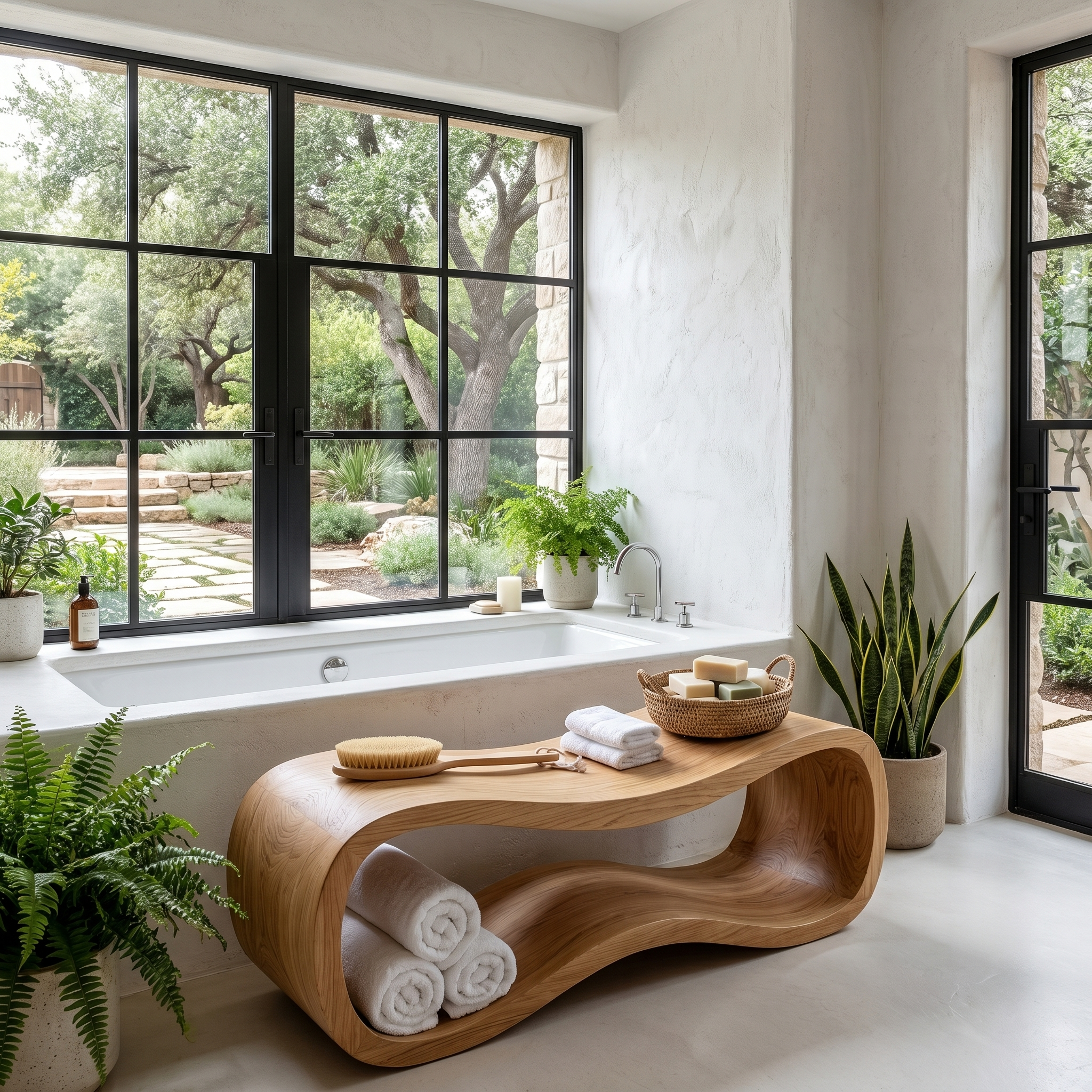 Sculptural Wooden Shower Bench For Bathroom